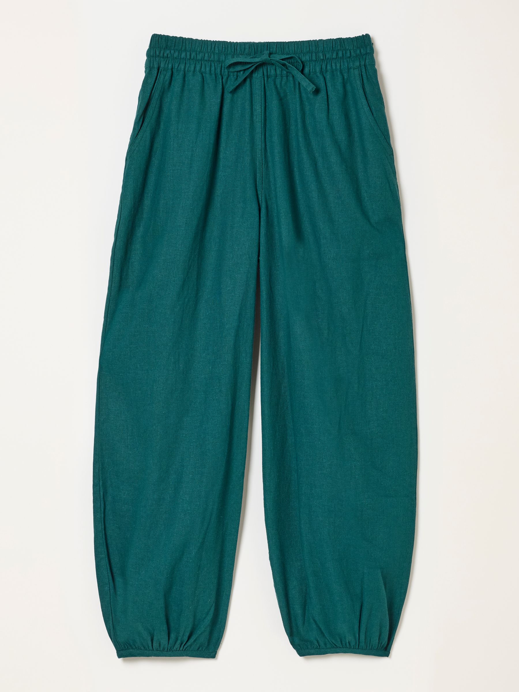 Amelia Teal Blue Linen Wide Leg Cuffed Trousers - Image 6 of 6