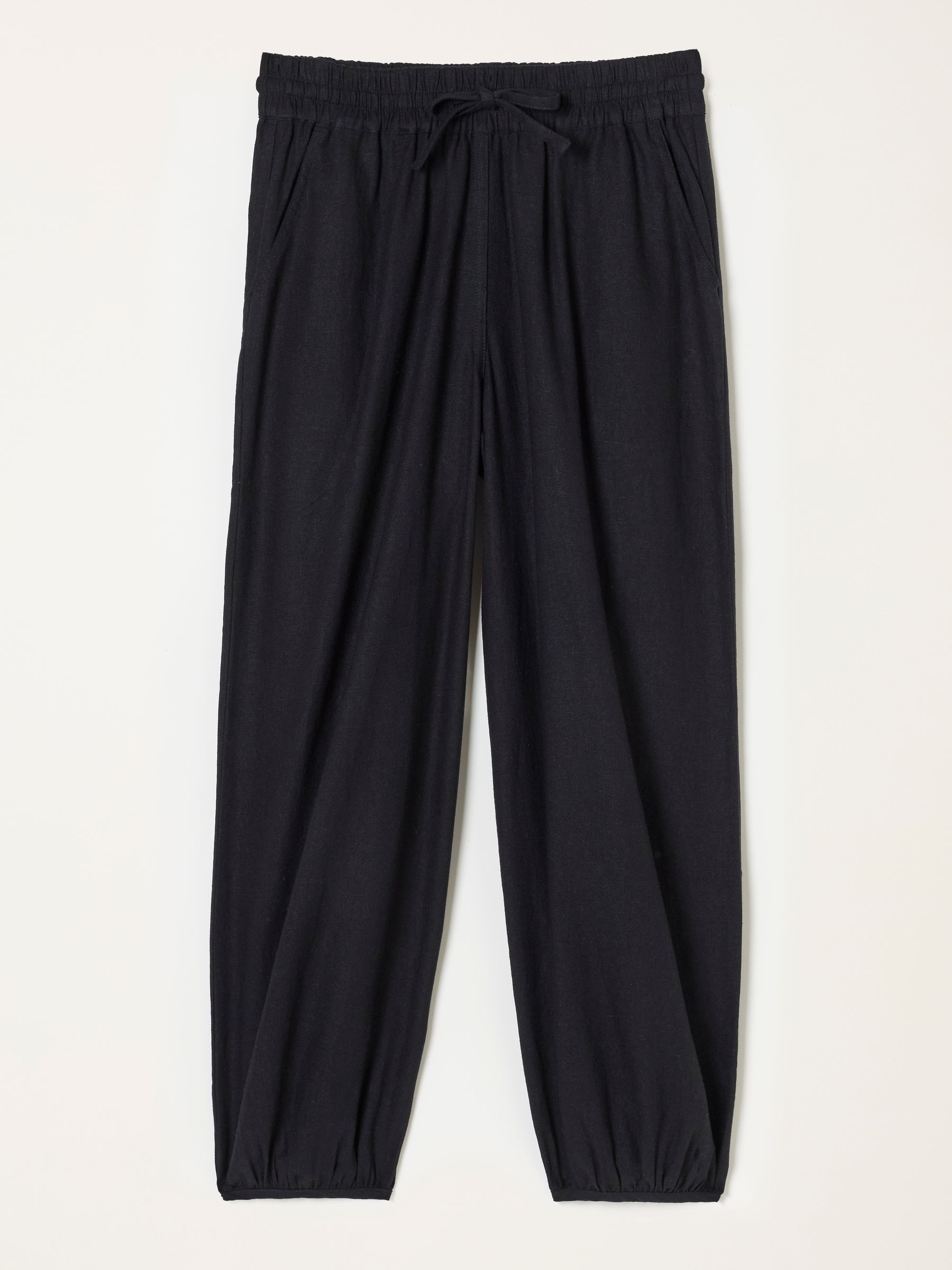 Amelia Black Linen Wide Leg Cuffed Trousers - Image 6 of 6