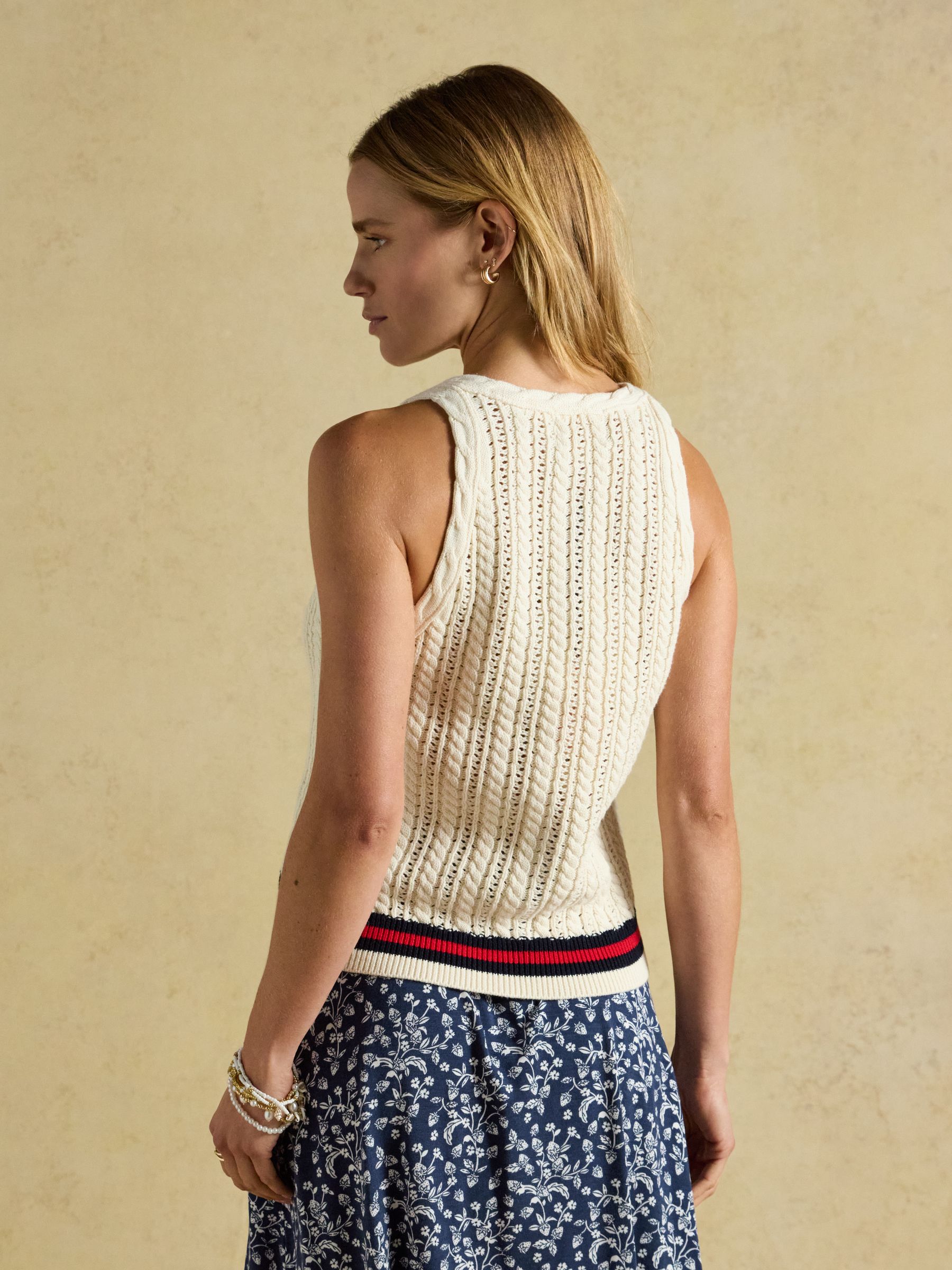 Cream Halter Neck Cotton Cable Knitted Vest - Image 2 of 8