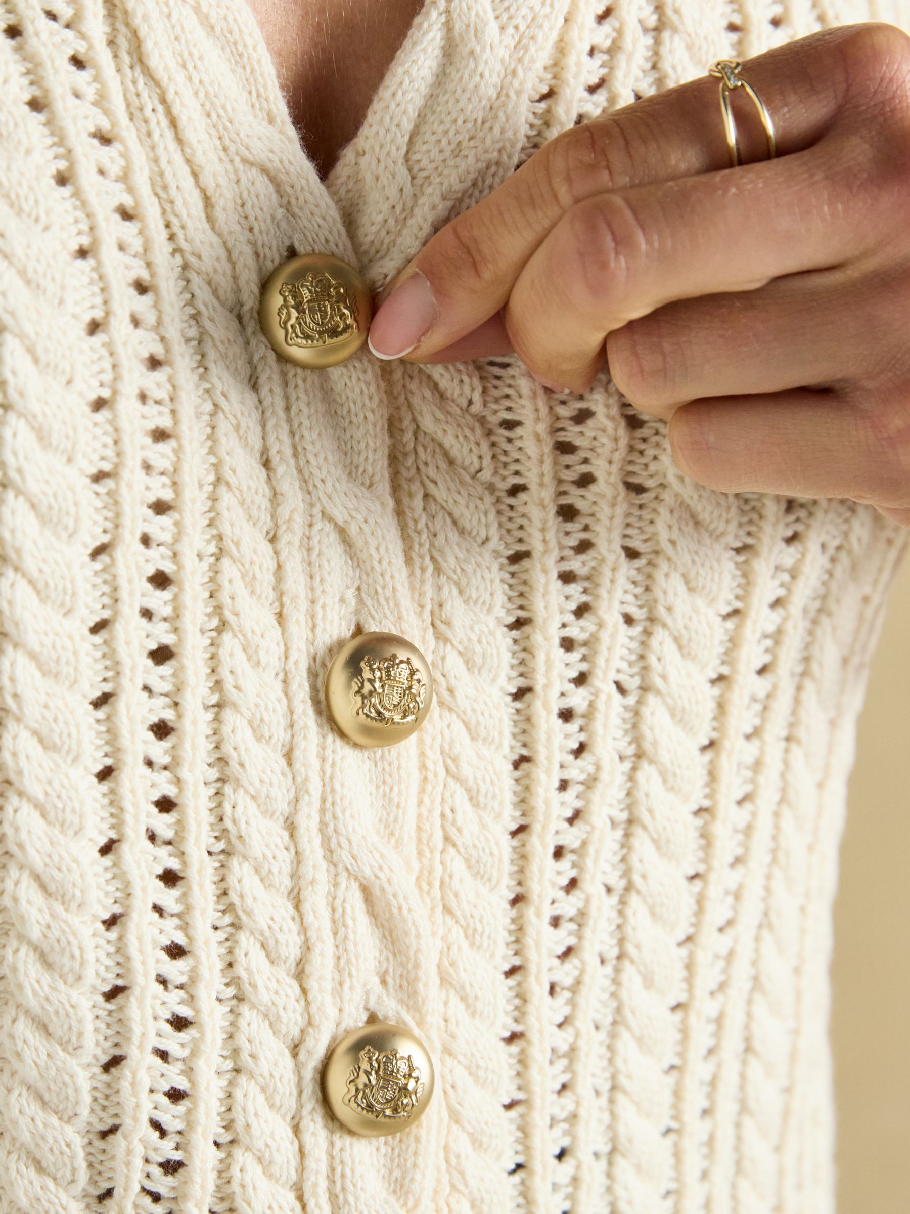 Cream Halter Neck Cotton Cable Knitted Vest - Image 6 of 8