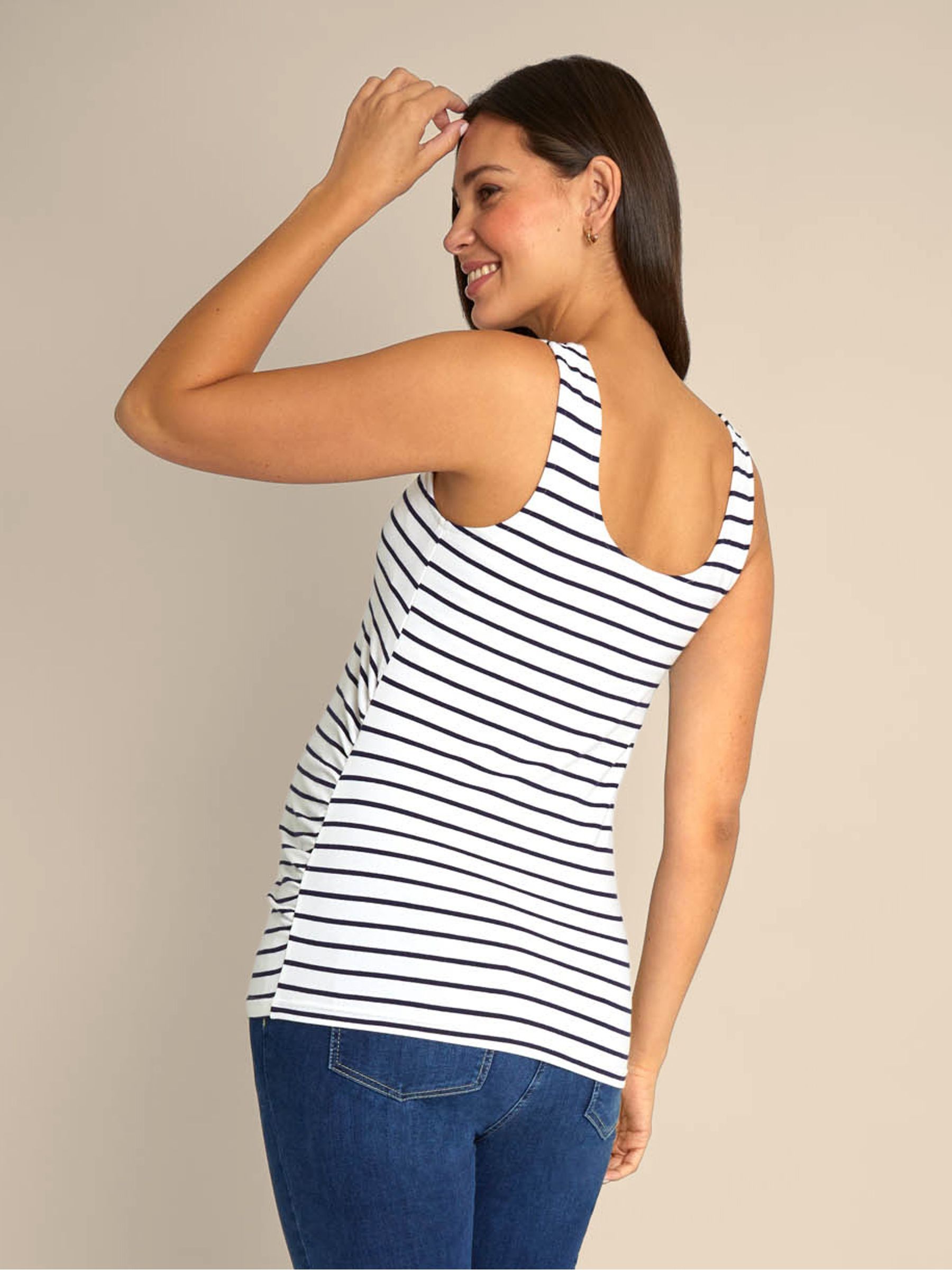 Navy Ecru Stripe 2-Pack Maternity Vest Tops - Image 3 of 10