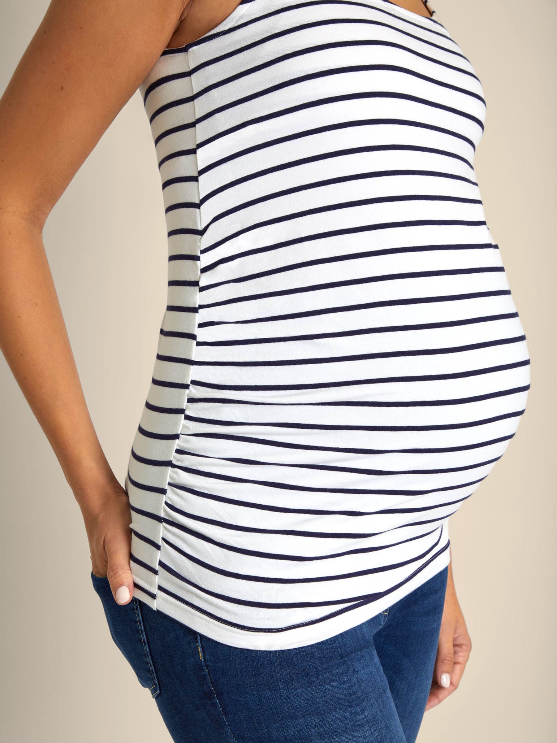 Navy Ecru Stripe 2-Pack Maternity Vest Tops - Image 7 of 10