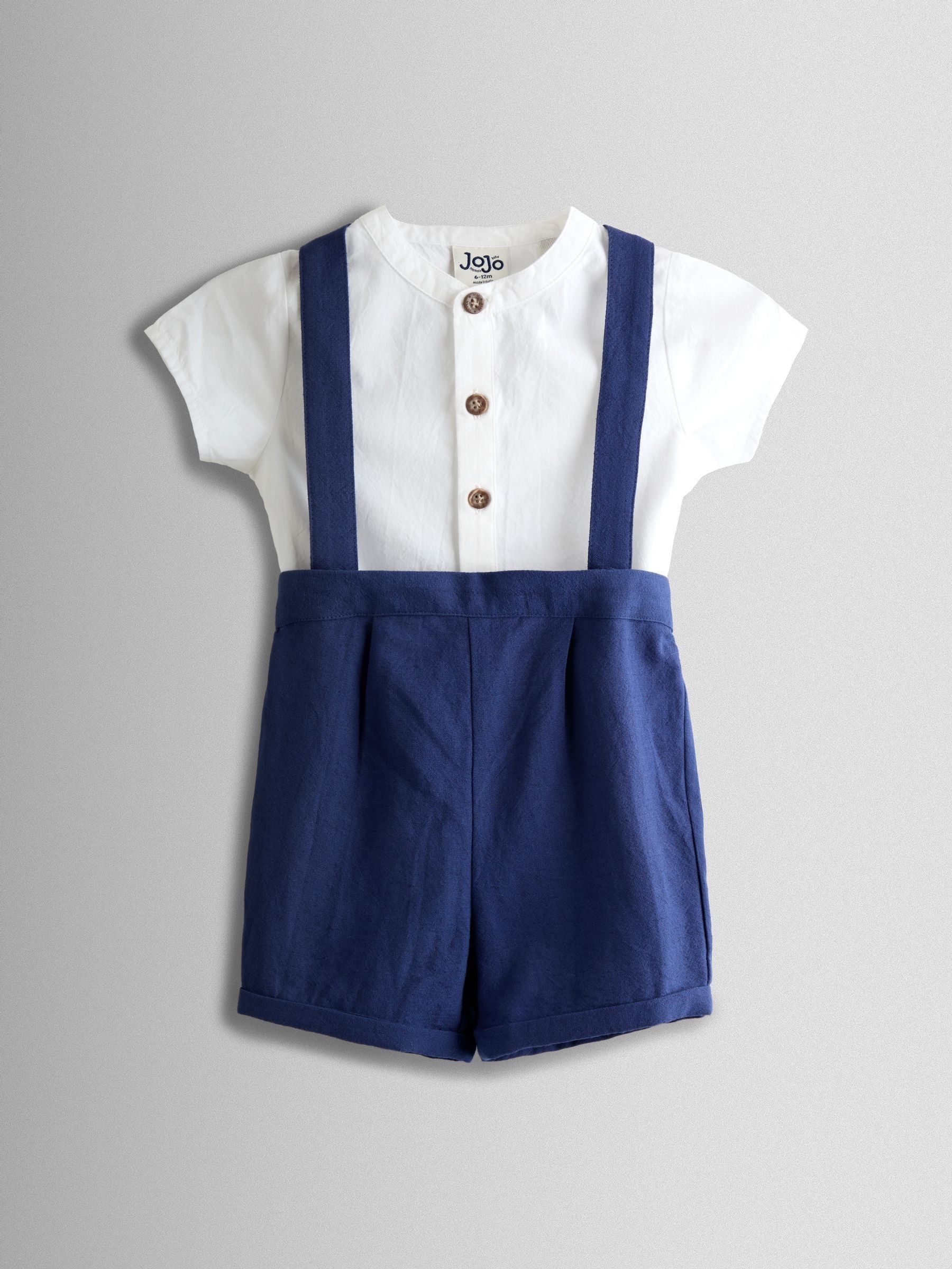 Navy Blue Grandad Shirt & Shorts Set 2 Piece - Image 1 of 5