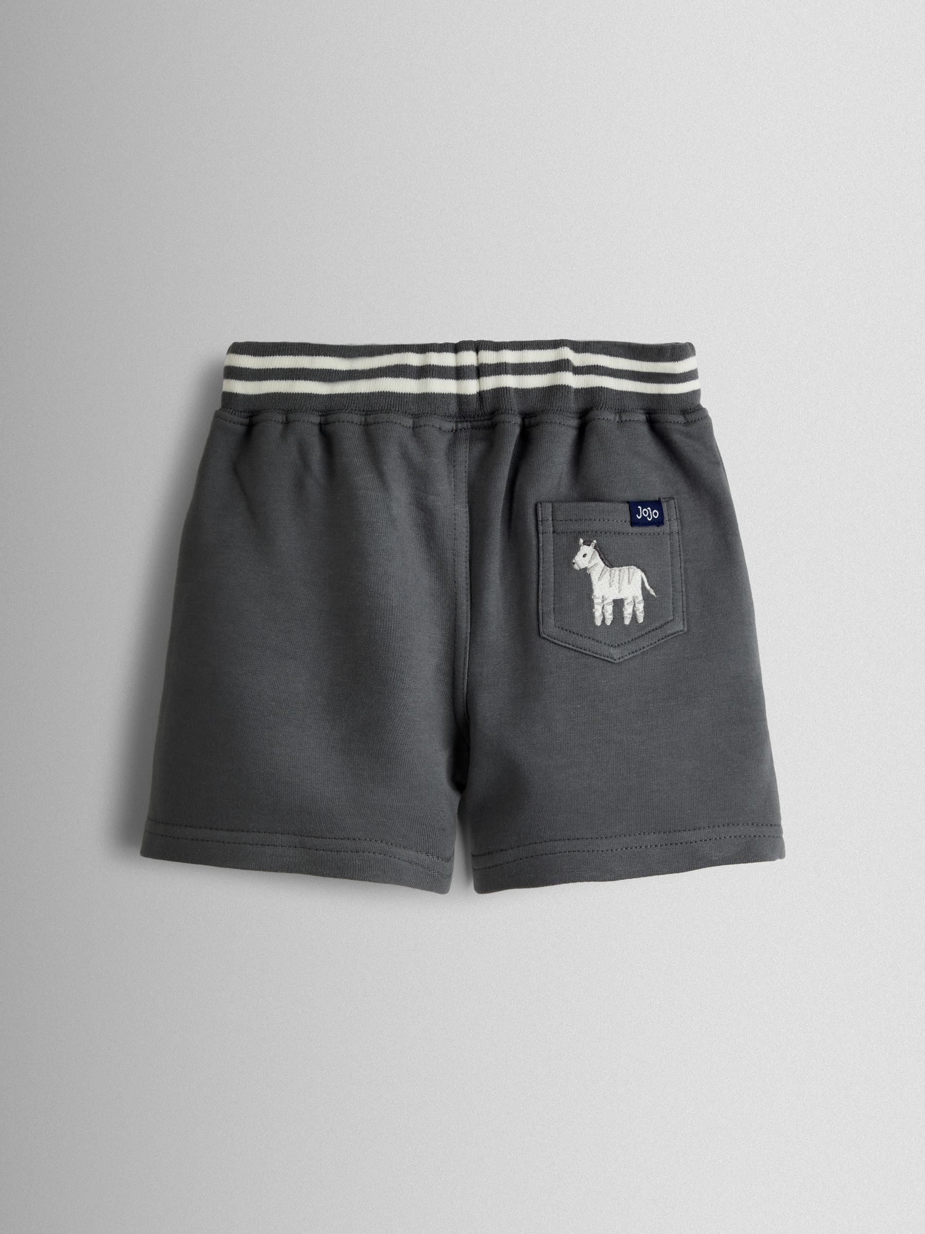 Charcoal Grey Zebra 2-Piece Appliqué T-Shirt & Shorts Set - Image 5 of 7