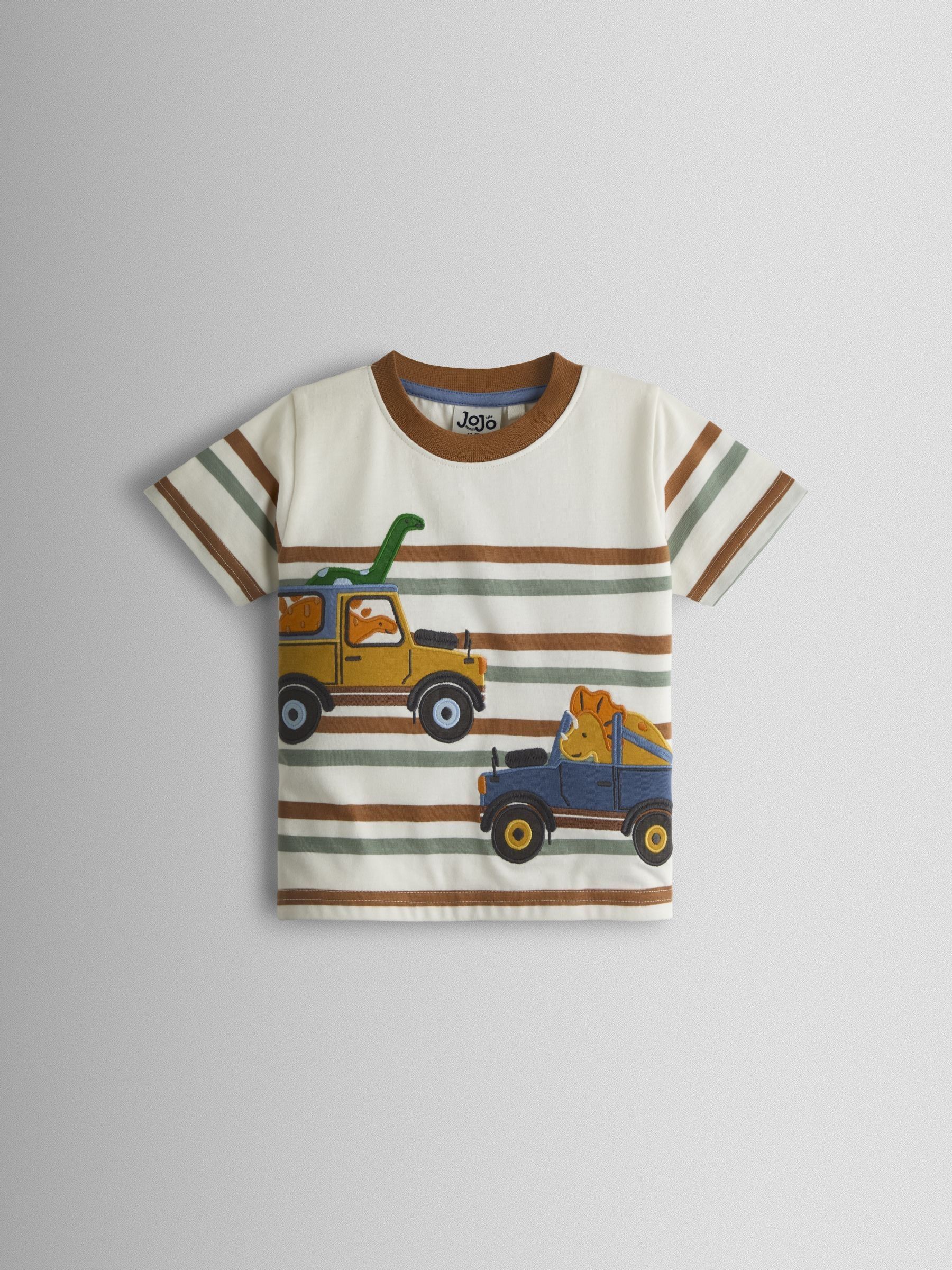 Cream Dino Truck Appliqué T-Shirt - Image 1 of 3 Cream Dino Truck Appliqué T-Shirt - Image 1 of 3