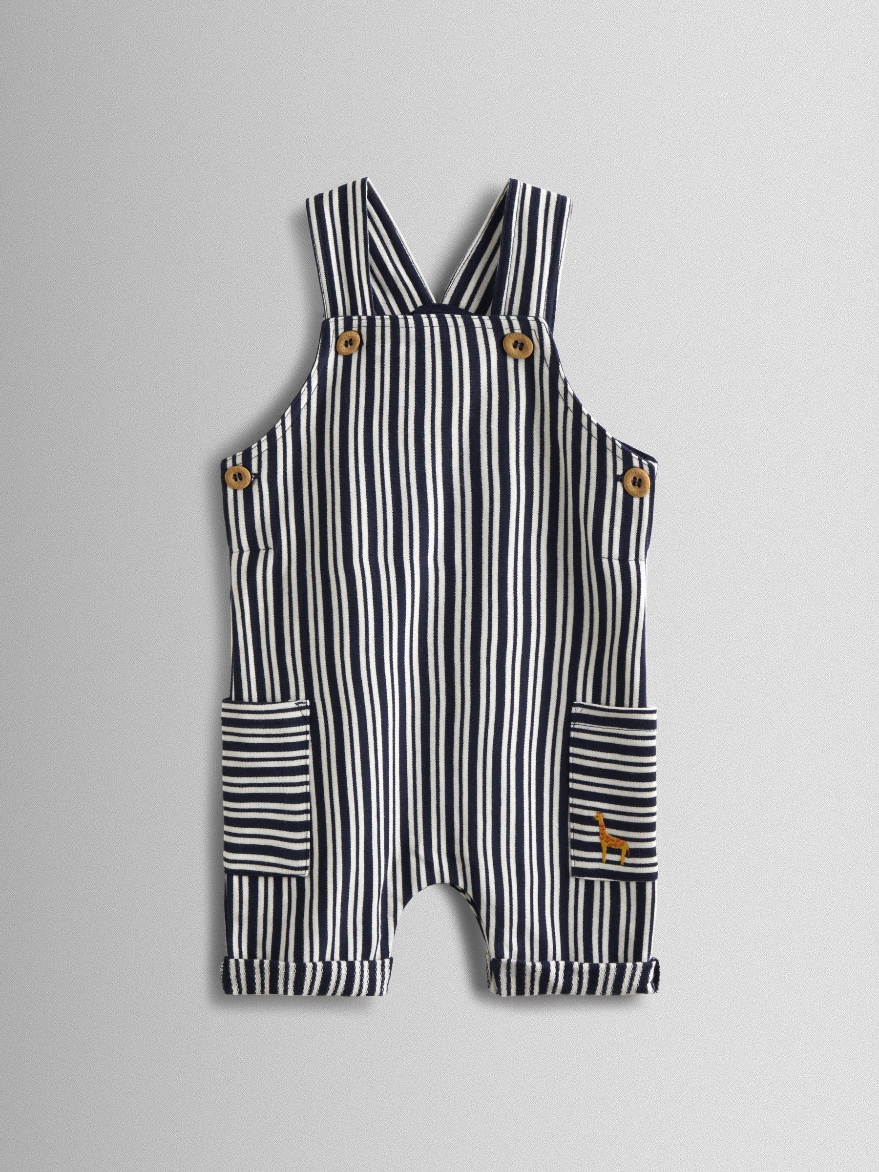 Navy Blue Stripe Dungarees, T-Shirt & Hat 3-Piece Set - Image 4 of 8