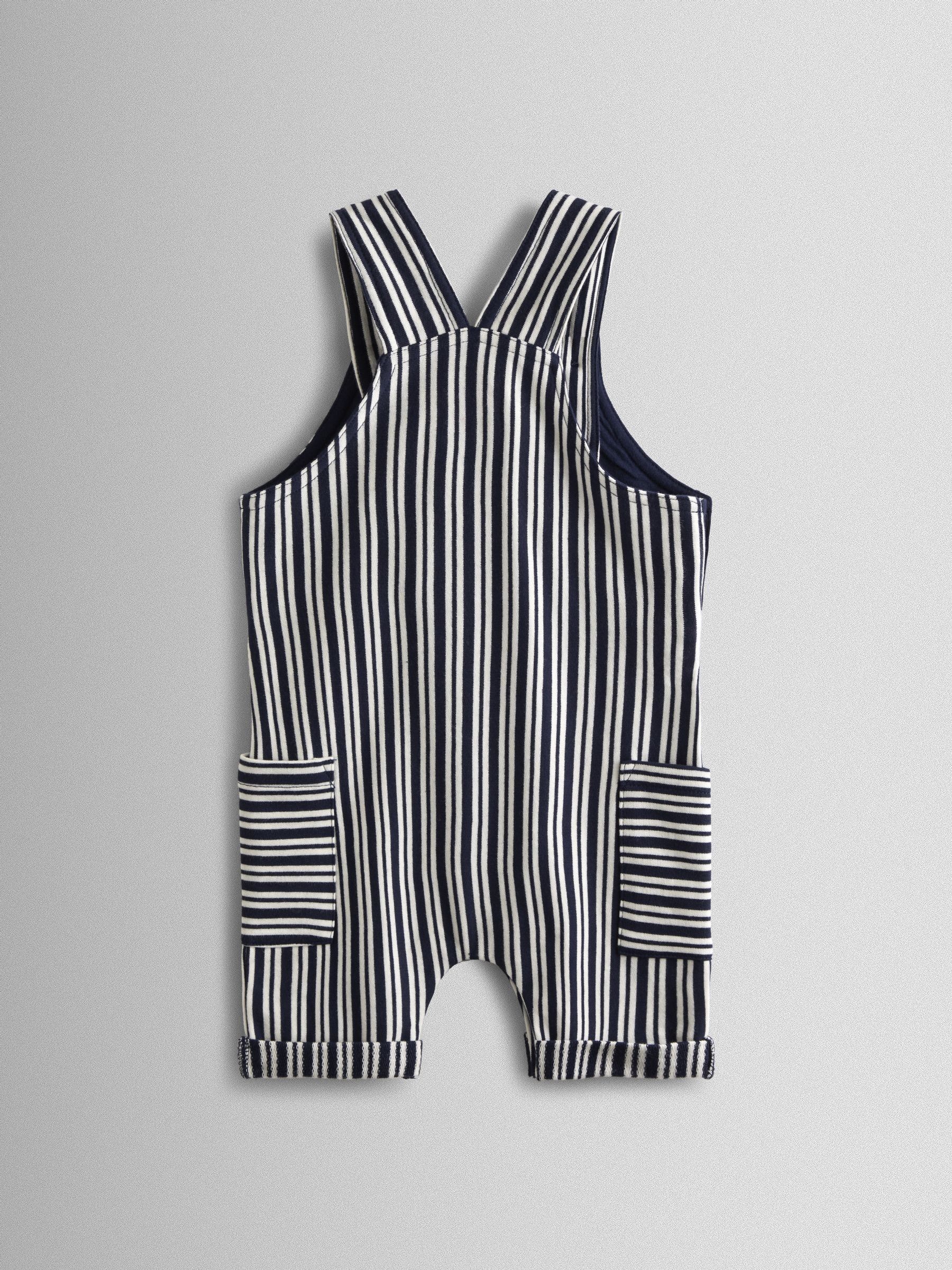 Navy Blue Stripe Dungarees, T-Shirt & Hat 3-Piece Set - Image 5 of 8
