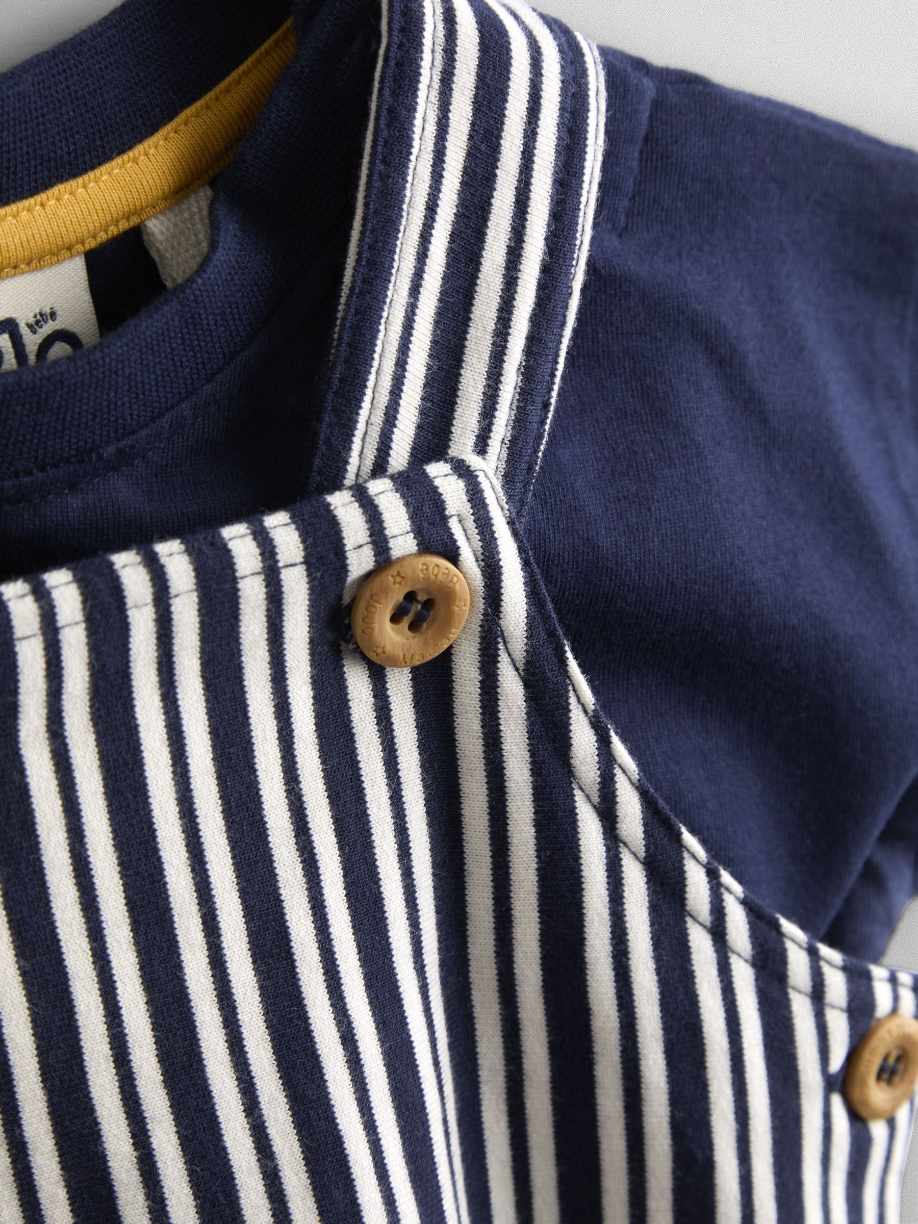 Navy Blue Stripe Dungarees, T-Shirt & Hat 3-Piece Set - Image 7 of 8