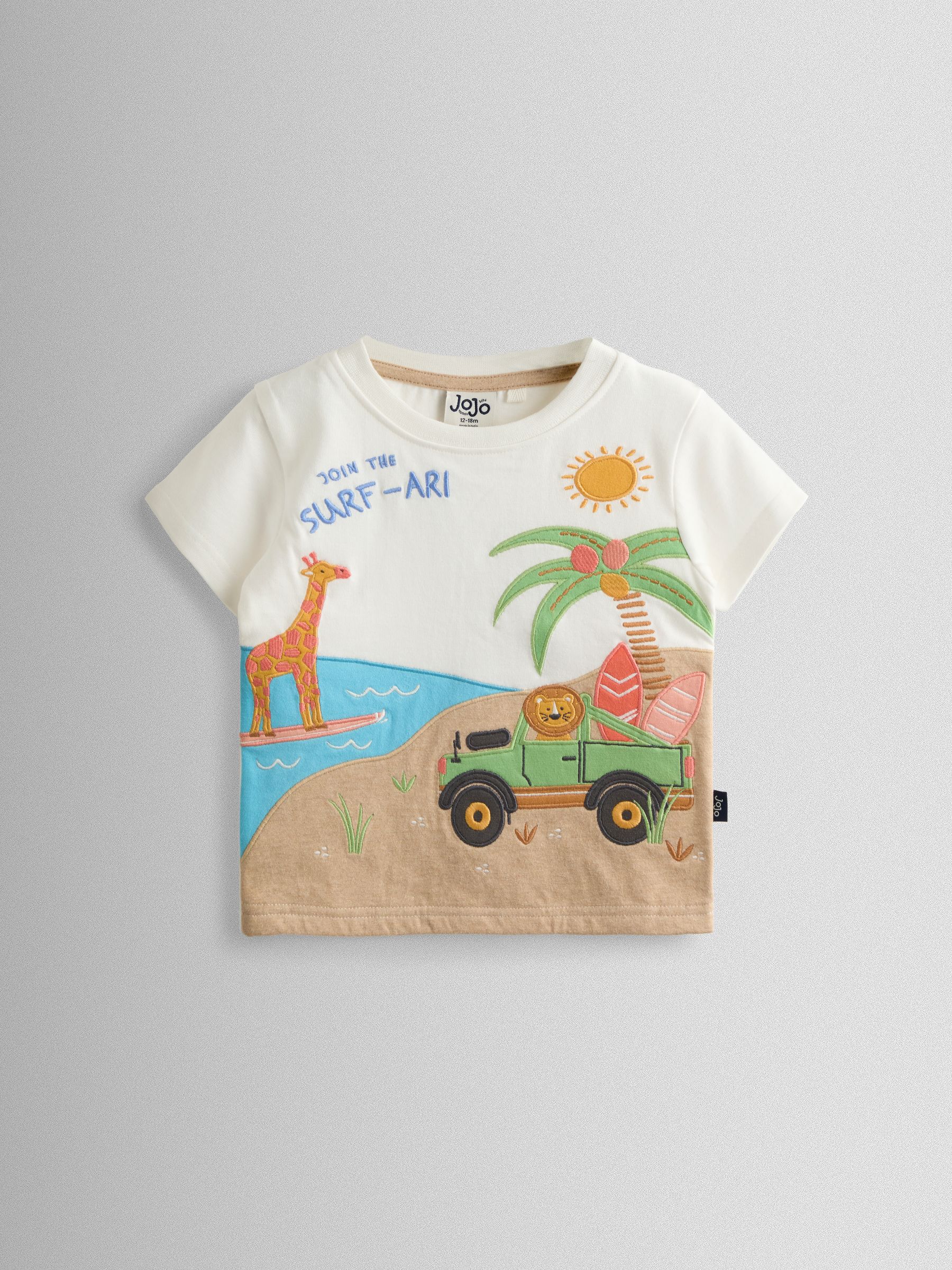 Cream Surfari Scene Surfing Dino Scene Applique T-Shirt - Image 1 of 4