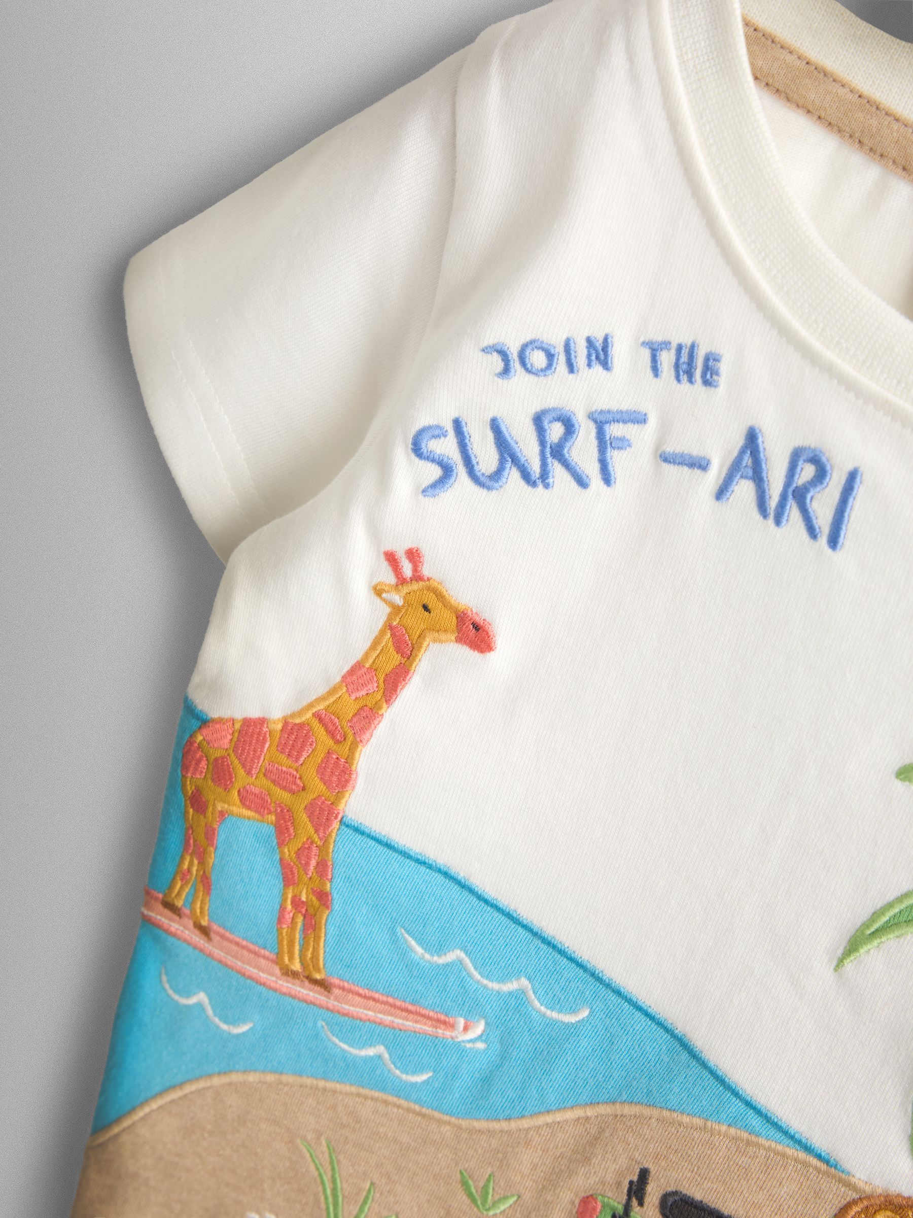 Cream Surfari Scene Surfing Dino Scene Applique T-Shirt - Image 3 of 4