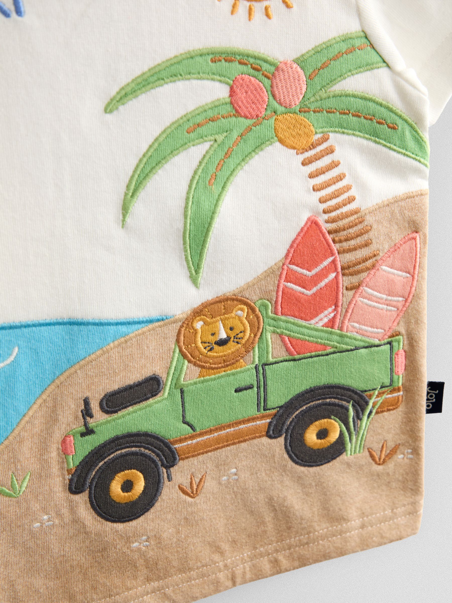 Cream Surfari Scene Surfing Dino Scene Applique T-Shirt - Image 4 of 4