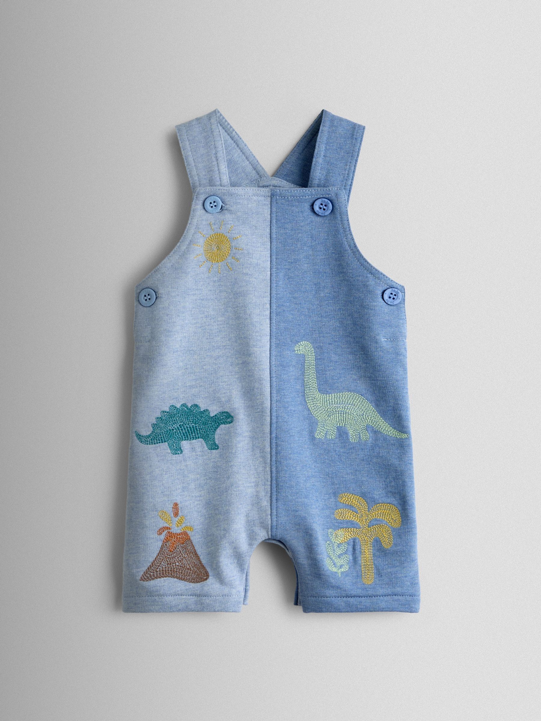 Blue Marl Dino 2-Piece Appliqué Dungaree & T-Shirt Set - Image 4 of 6