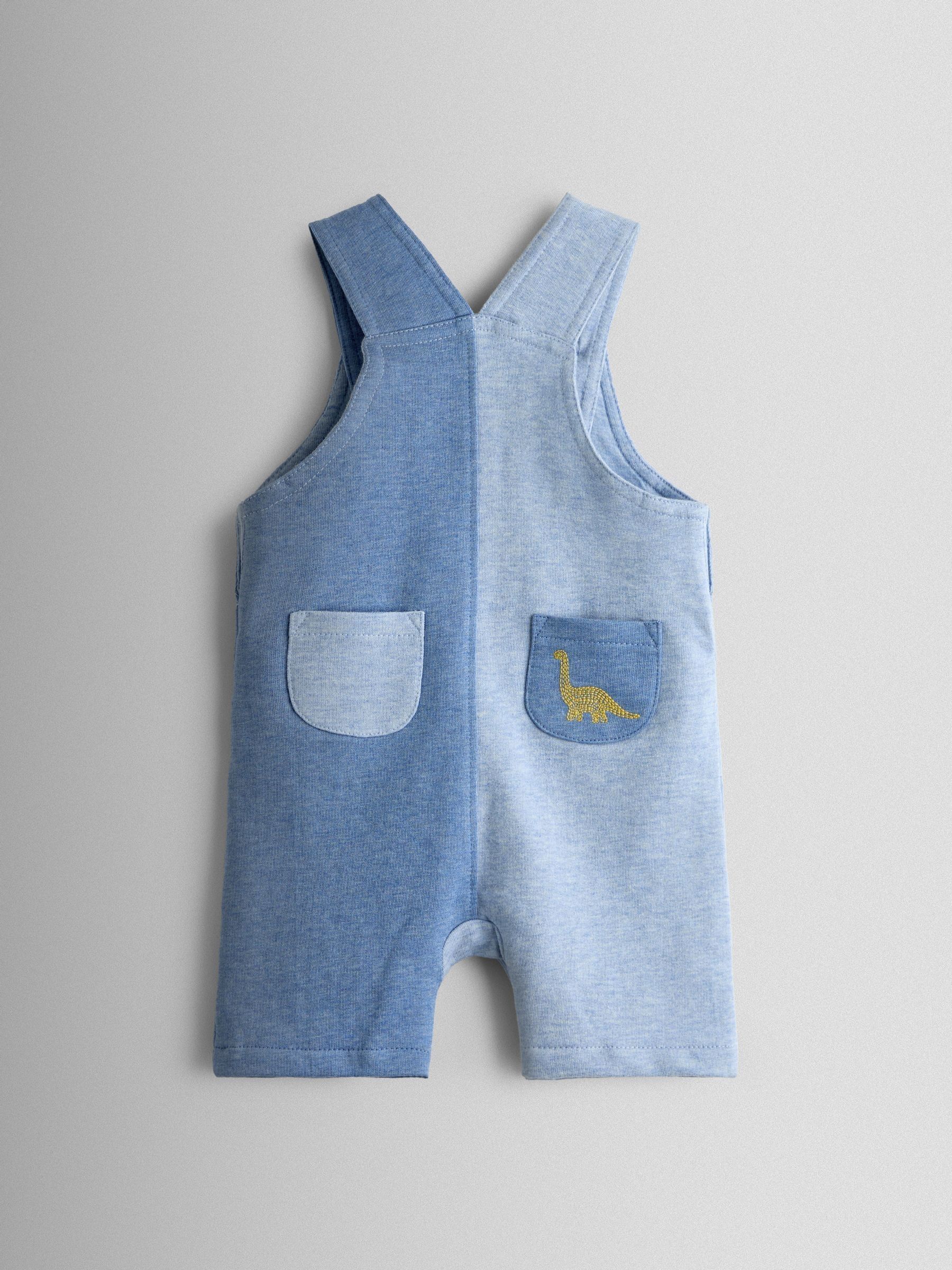 Blue Marl Dino 2-Piece Appliqué Dungaree & T-Shirt Set - Image 5 of 6