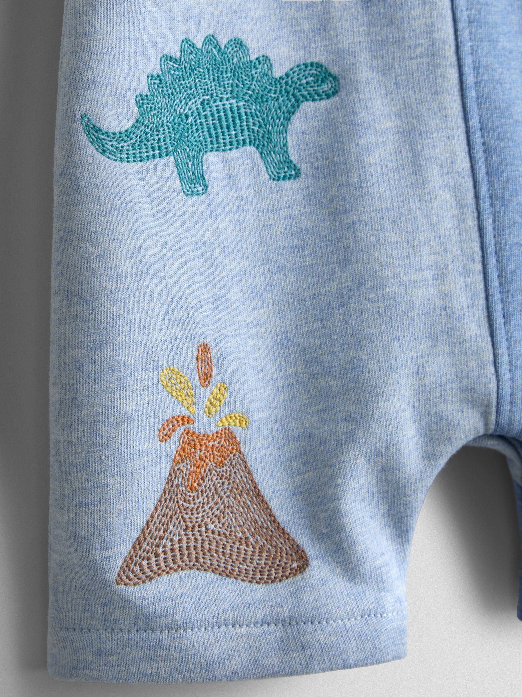 Blue Marl Dino 2-Piece Appliqué Dungaree & T-Shirt Set - Image 6 of 6