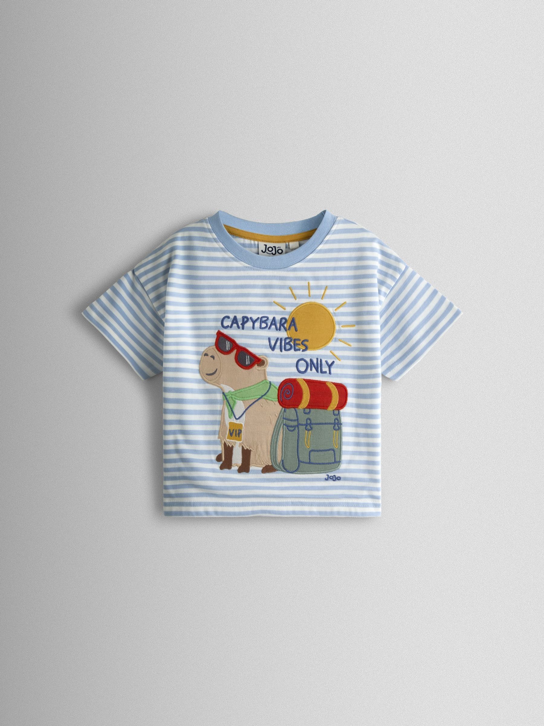 Blue Capybara Character Appliqué T-Shirt - Image 1 of 3 Blue Capybara Character Appliqué T-Shirt - Image 1 of 3