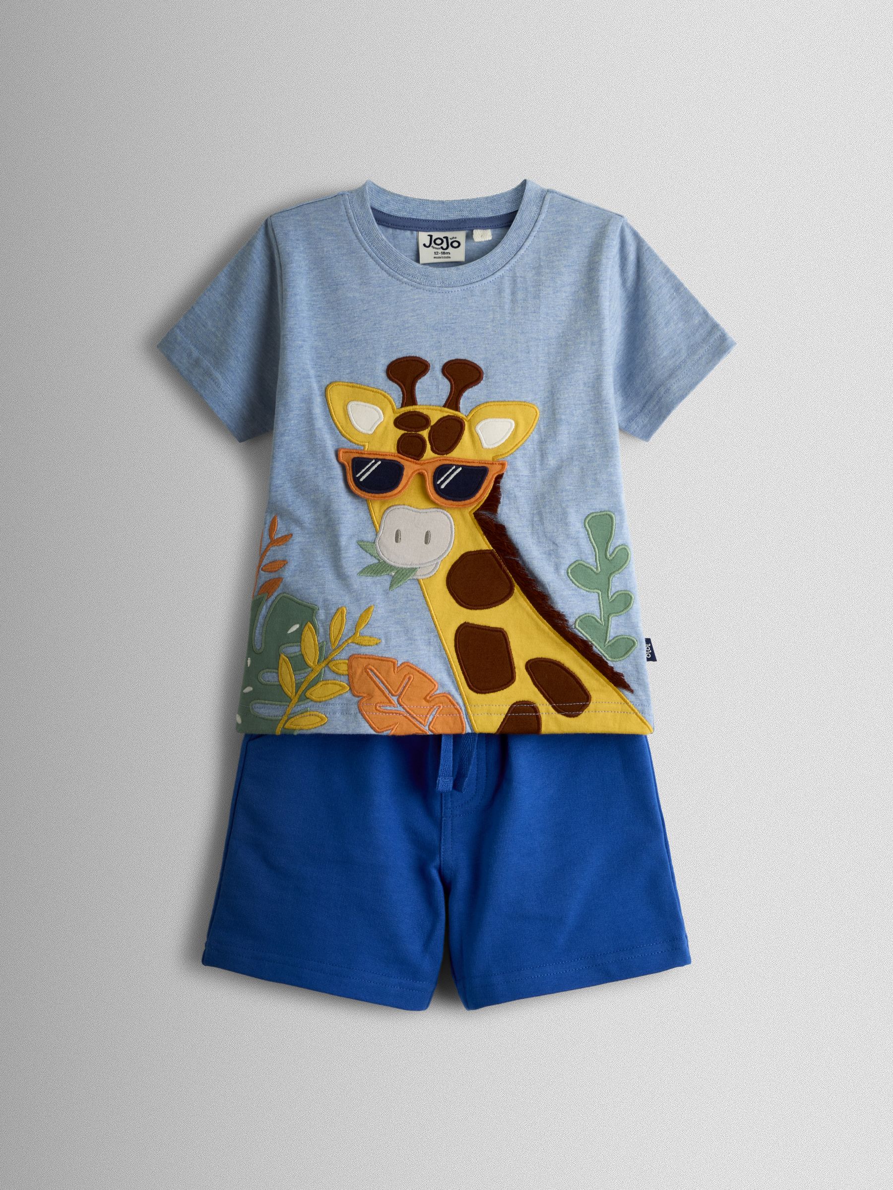 Blue Giraffe Appliqué T-Shirt & Shorts Set 2 Piece - Image 1 of 6