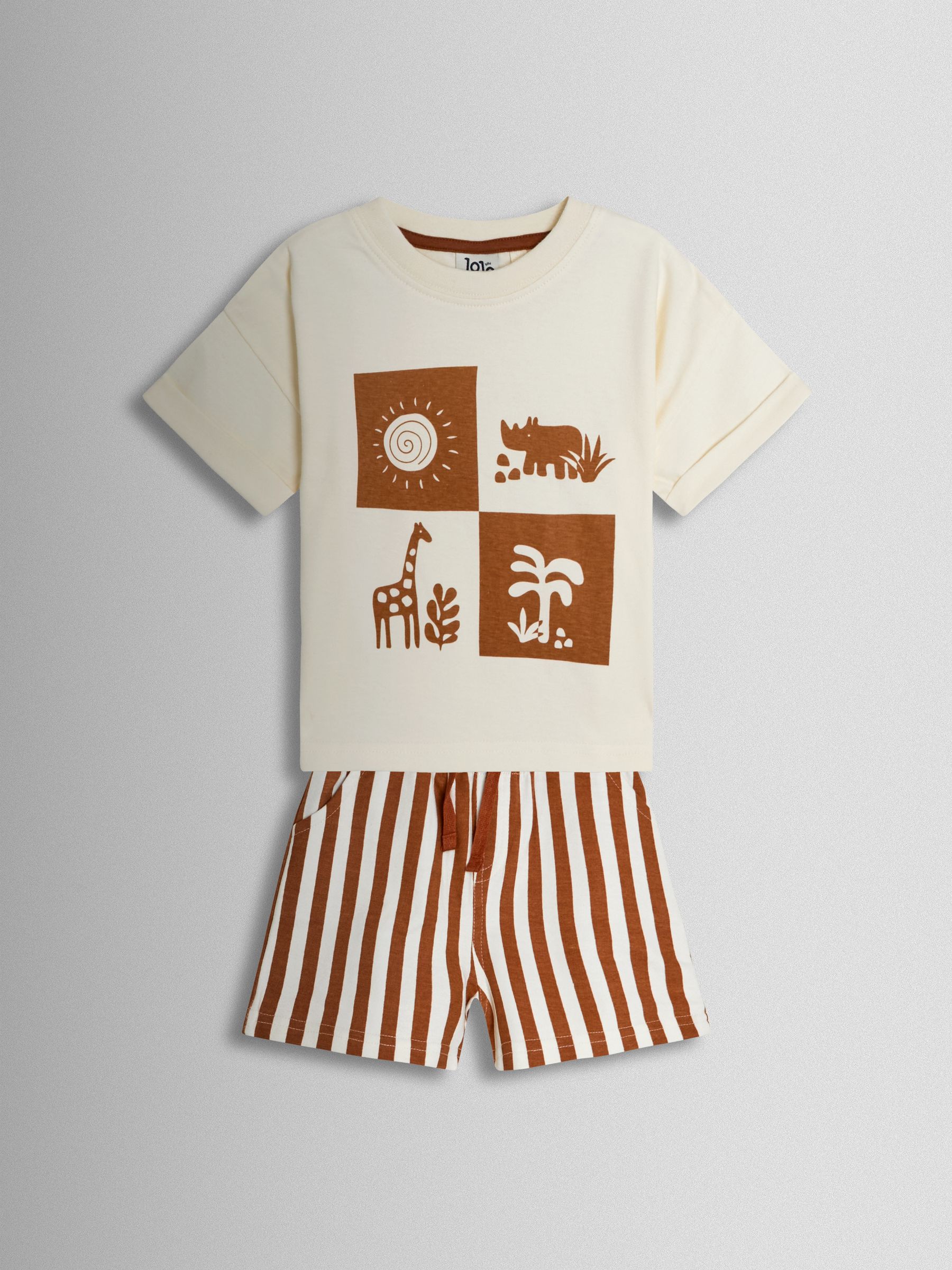Tan Brown Safari Printed T-Shirt & Shorts Set - Image 1 of 6