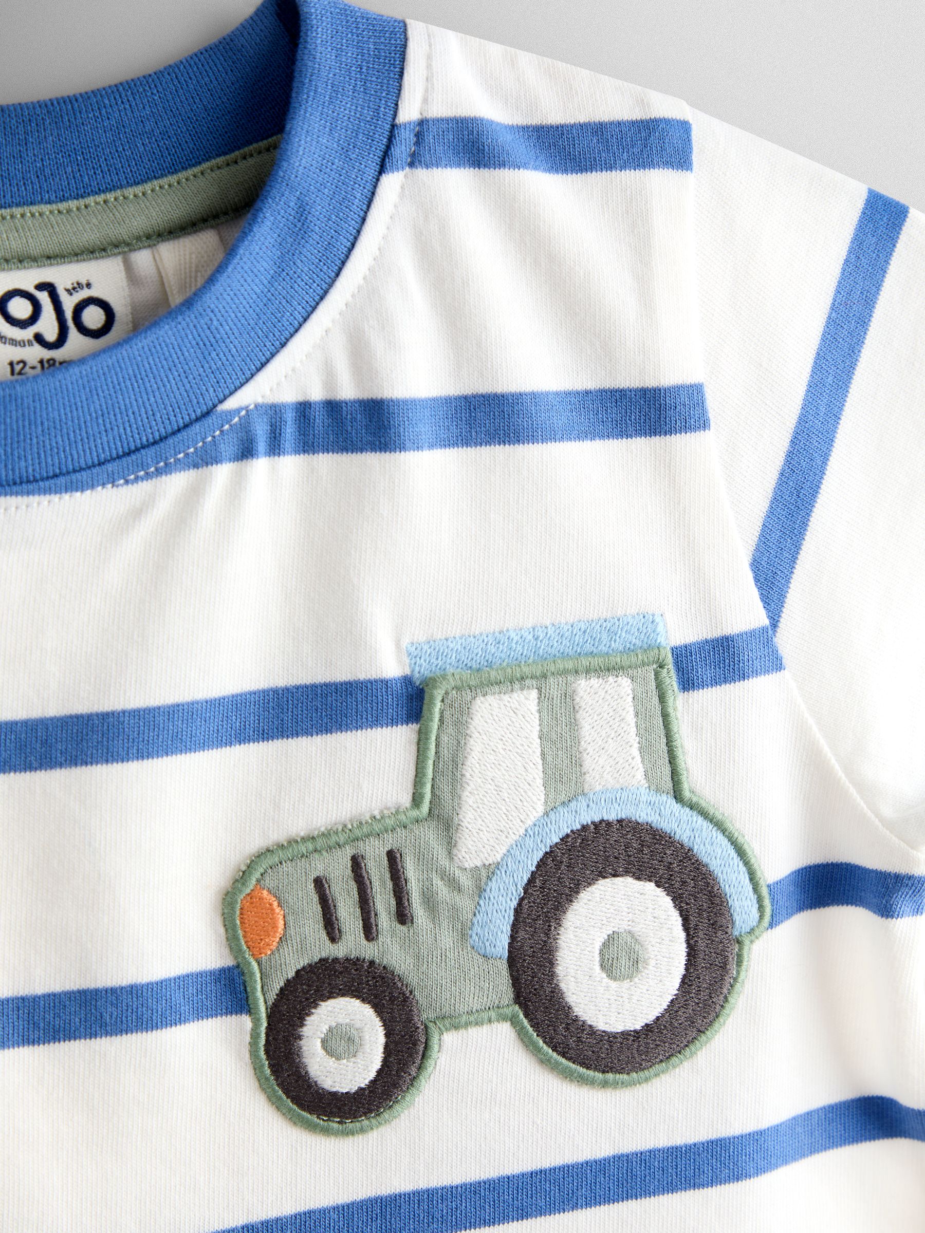 White & Blue Tractor Pocket Appliqué T-Shirt - Image 3 of 3