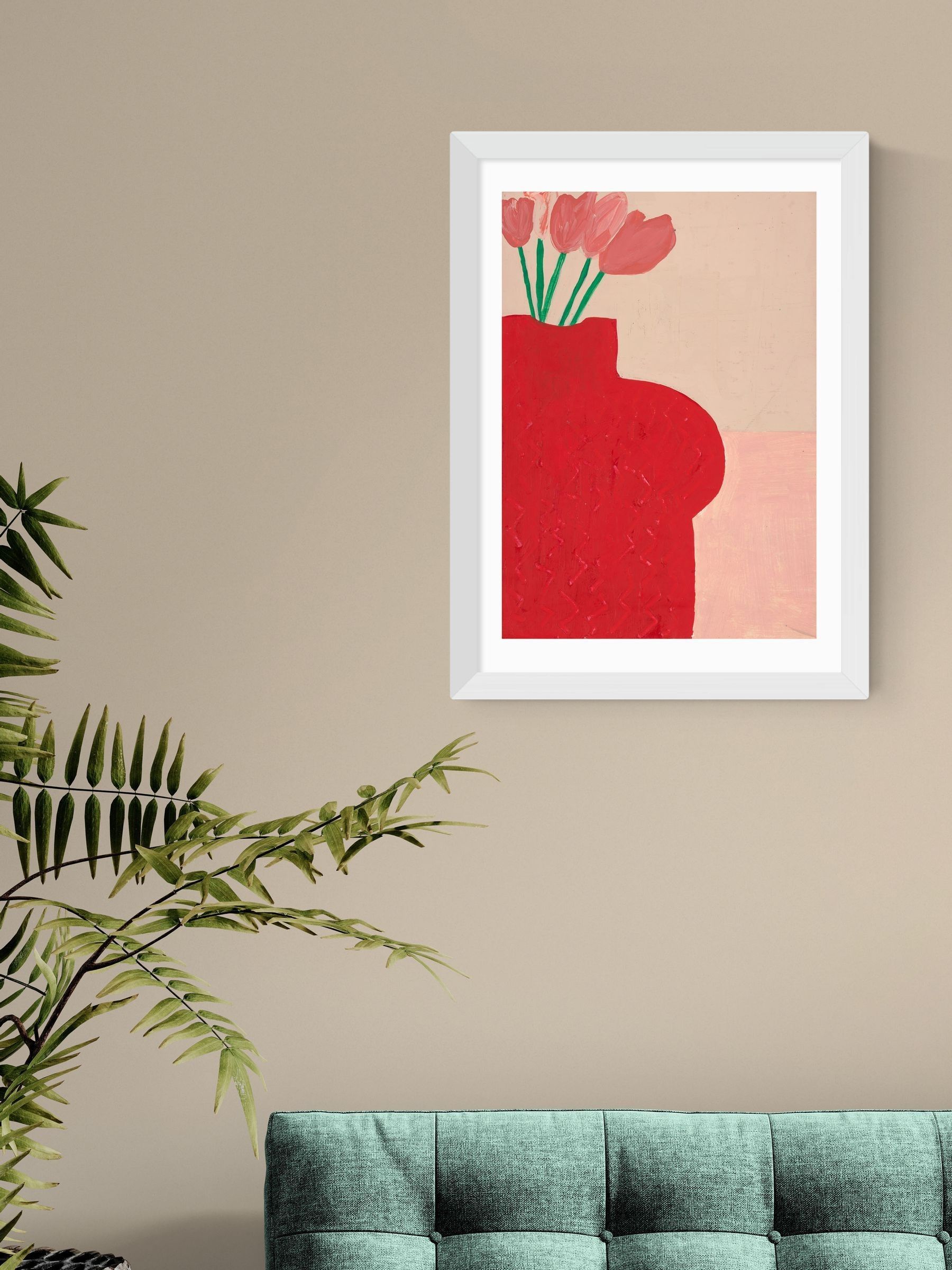White Red Bust Vase Wall Art Print by Lucy Muss - Image 1 of 3