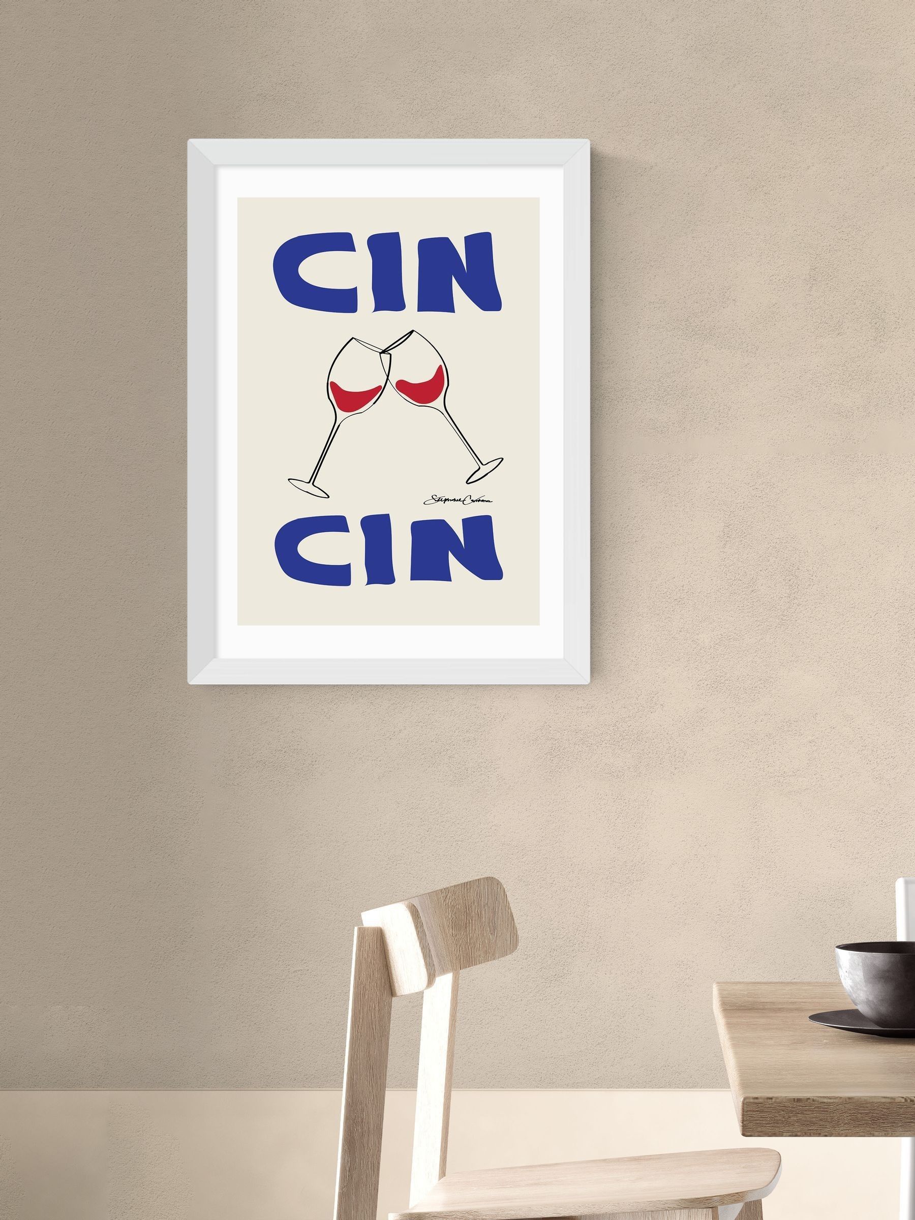 White Cin Cin Wall Art Print by Stephie Cardona - Image 1 of 3