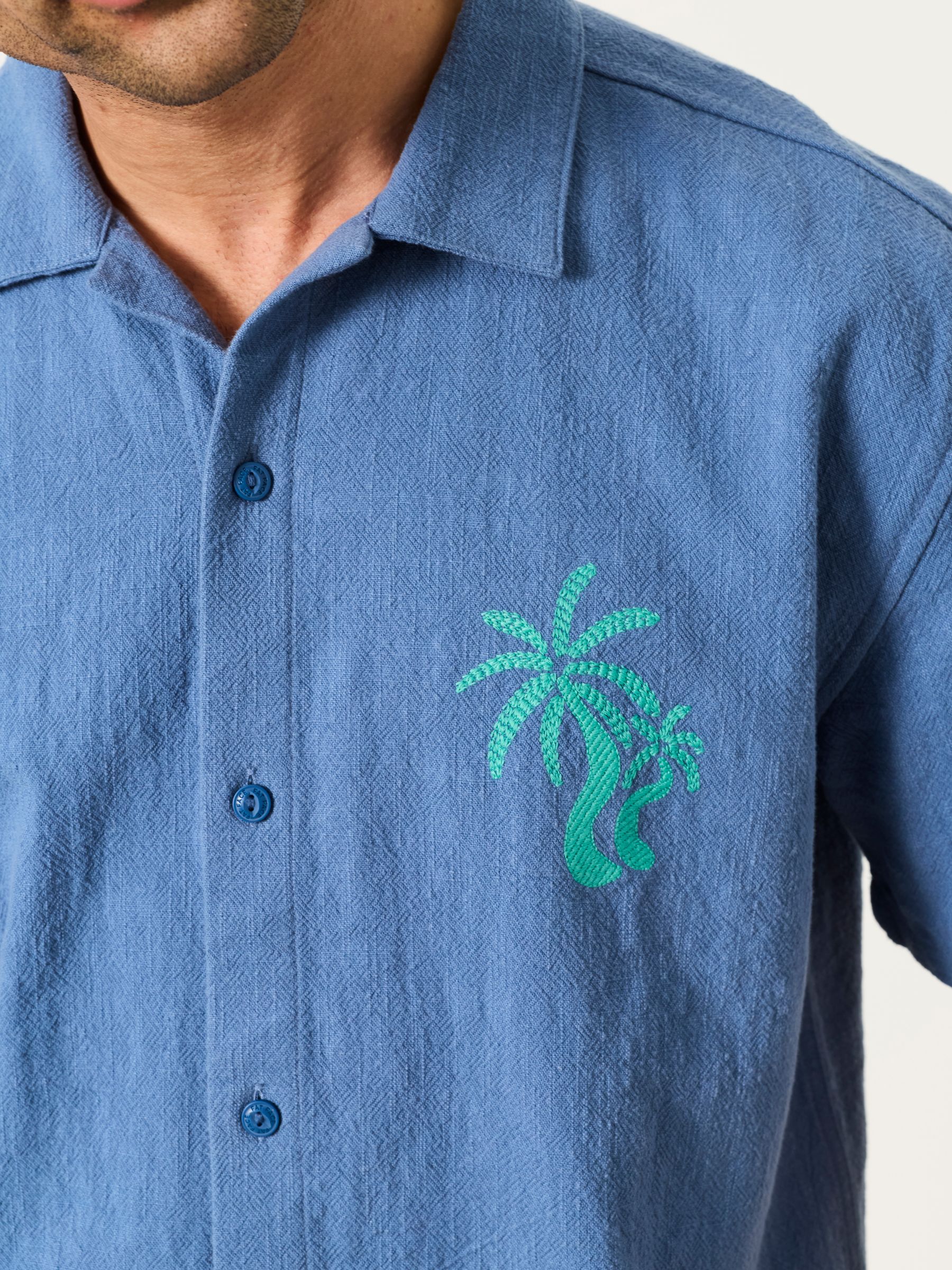 Blue Short Sleeve Relaxed Fit Graphic Placement Embroidery Shirt - Image 2 of 4