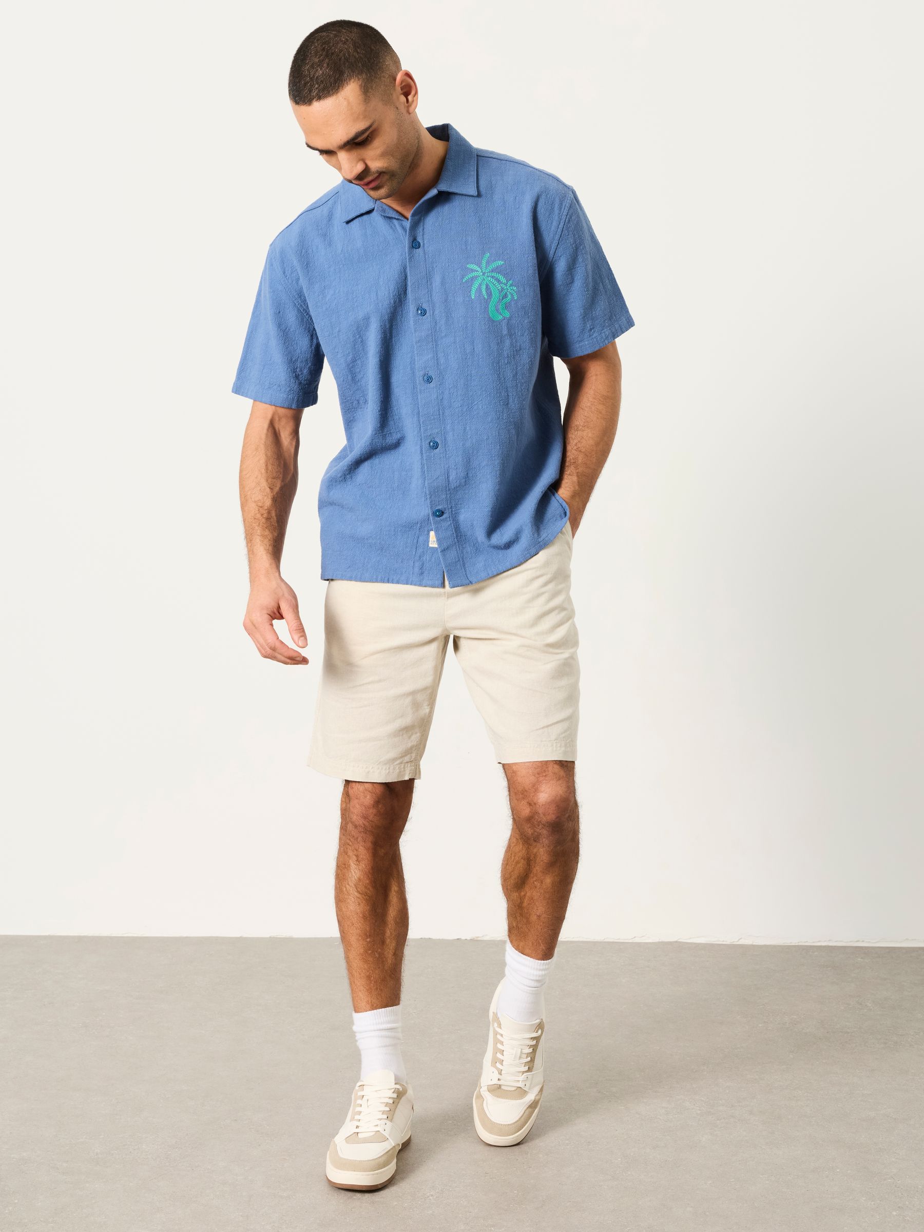 Blue Short Sleeve Relaxed Fit Graphic Placement Embroidery Shirt - Image 3 of 4