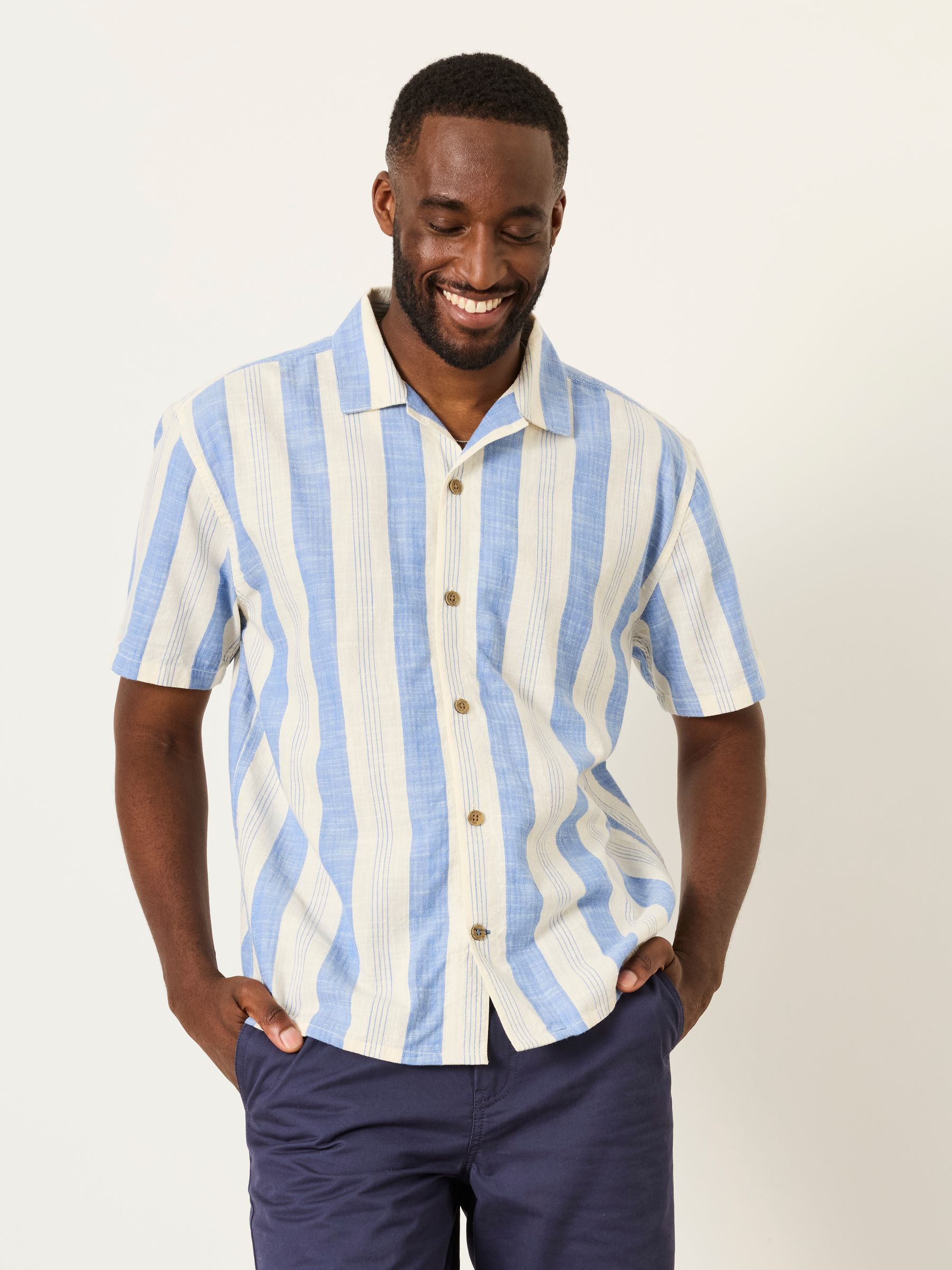 Blue Short Sleeve Relaxed Fit Cove Wide Stripe Shirt - Image 1 of 7
