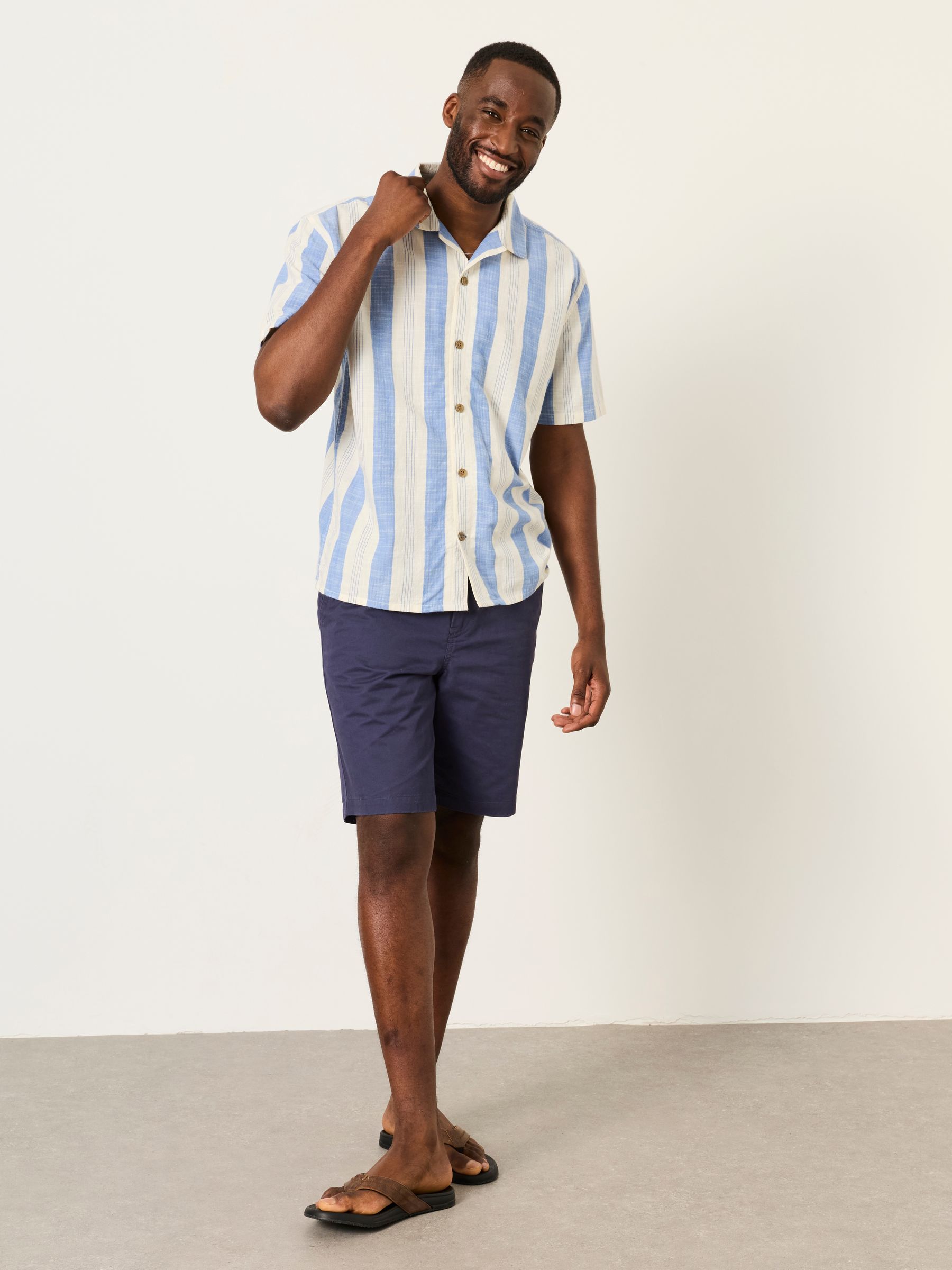 Blue Short Sleeve Relaxed Fit Cove Wide Stripe Shirt - Image 3 of 7