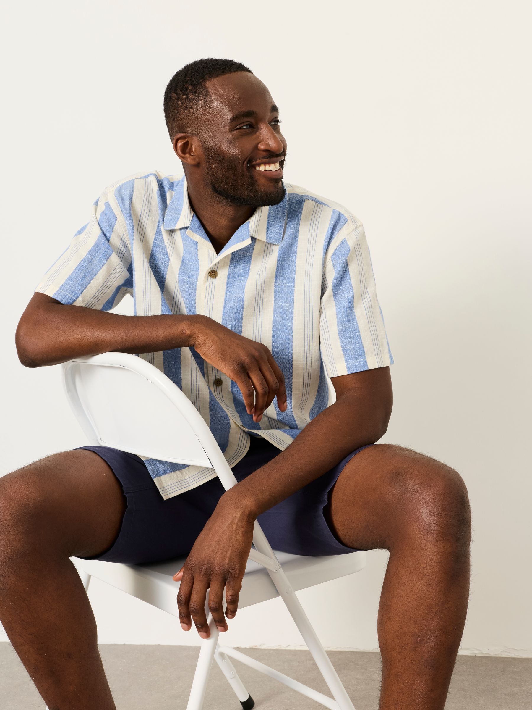 Blue Short Sleeve Relaxed Fit Cove Wide Stripe Shirt | FatFace USA