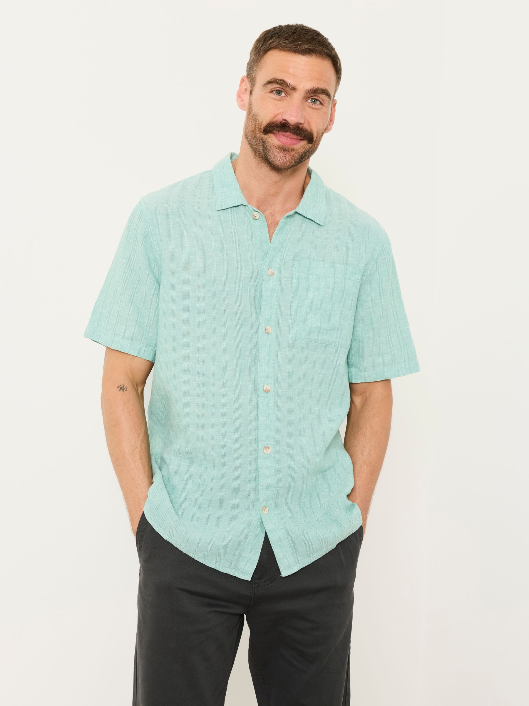 Bugle Light Teal Bold Stripe Short Sleeve Shirt | FatFace USA