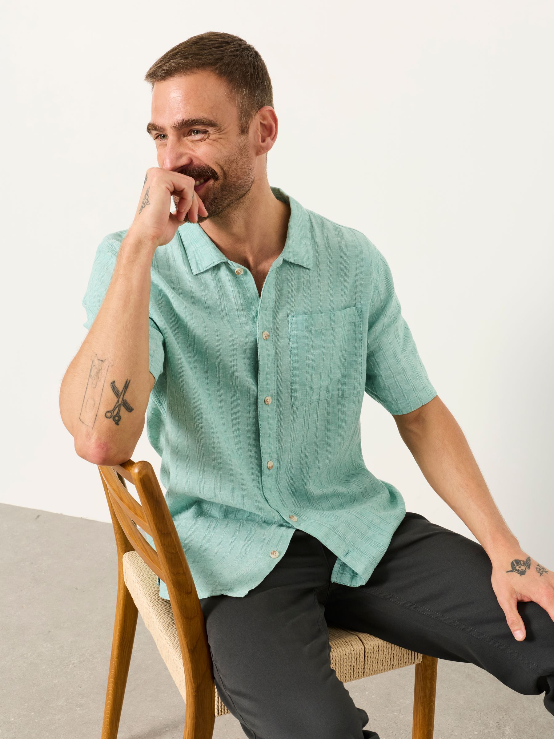 Bugle Light Teal Bold Stripe Short Sleeve Shirt - Image 4 of 5