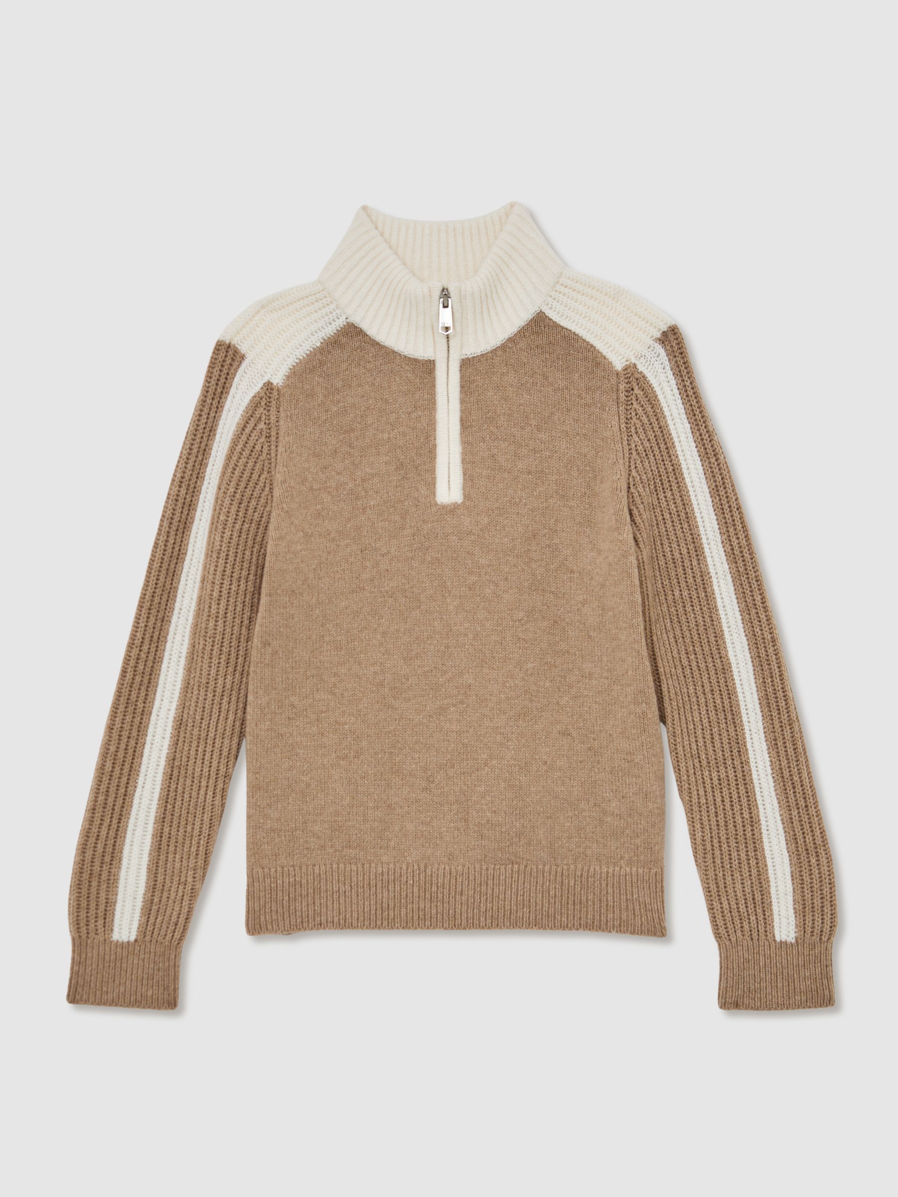 13-14 yrs Half-Zip Contrast Knitted Jumper with Wool in Brown - Image 1 of 4