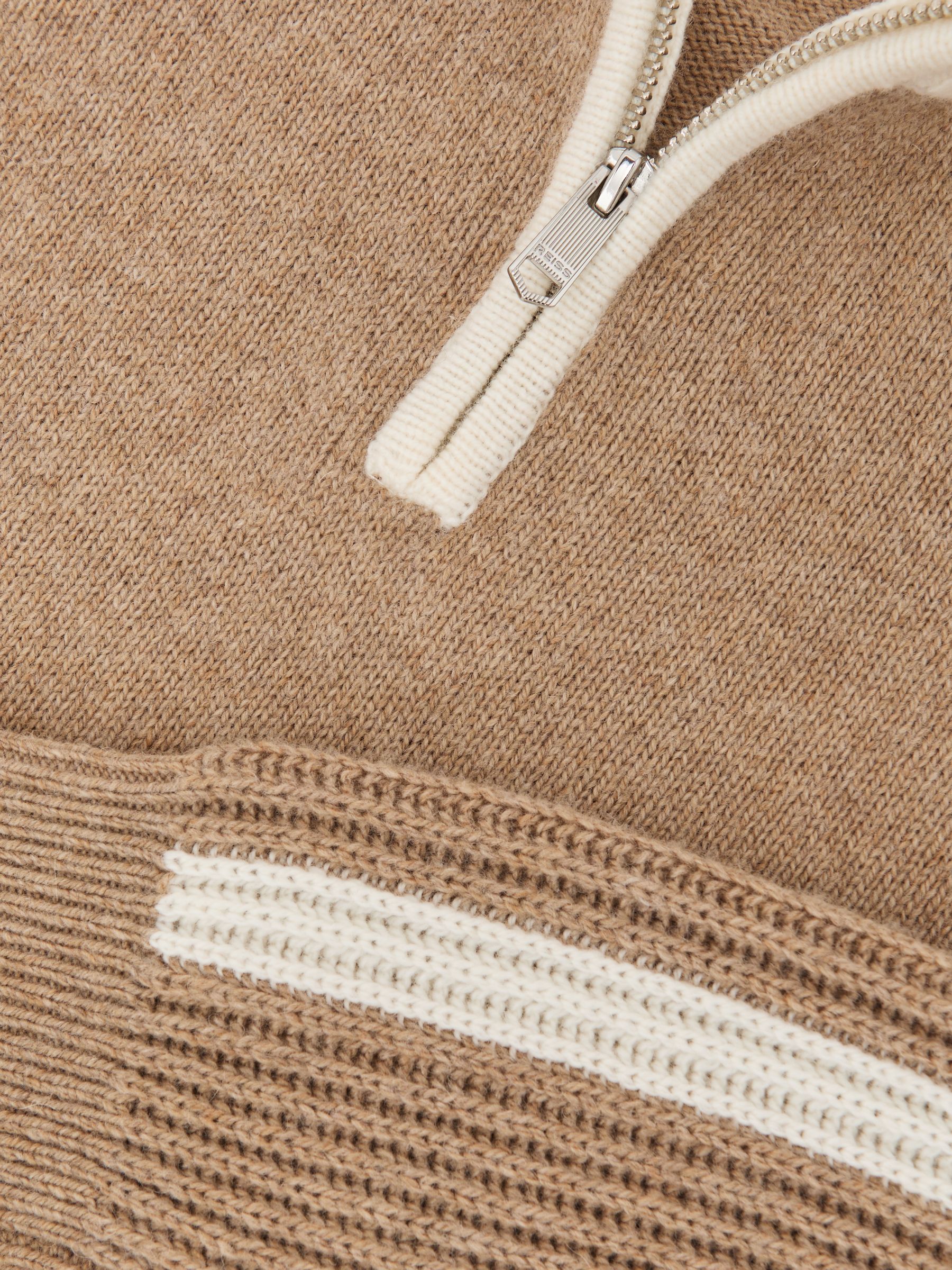 13-14 yrs Half-Zip Contrast Knitted Jumper with Wool in Brown - Image 4 of 4