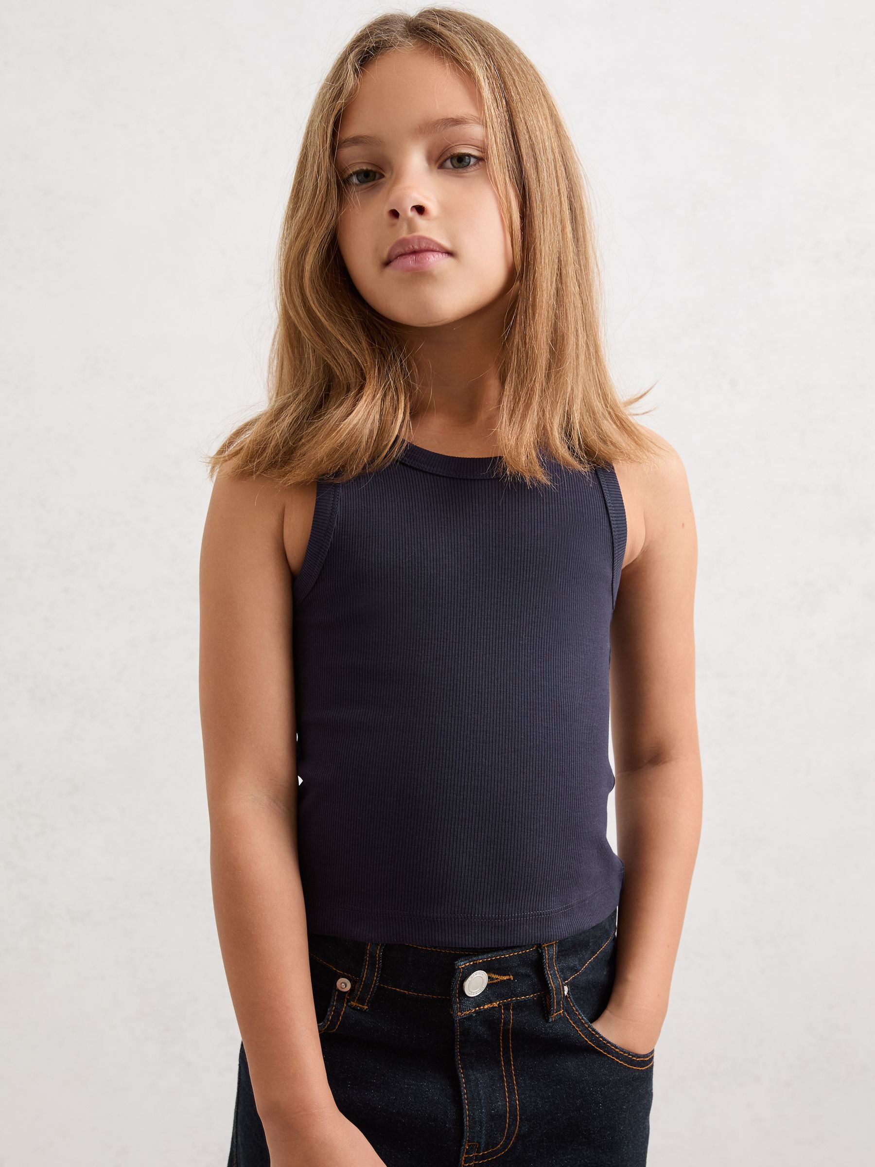 9-13 yrs Stretch-Cotton Ribbed Vests in White/Pink/Navy - Image 2 of 6 9-13 yrs Stretch-Cotton Ribbed Vests in White/Pink/Navy - Image 2 of 6