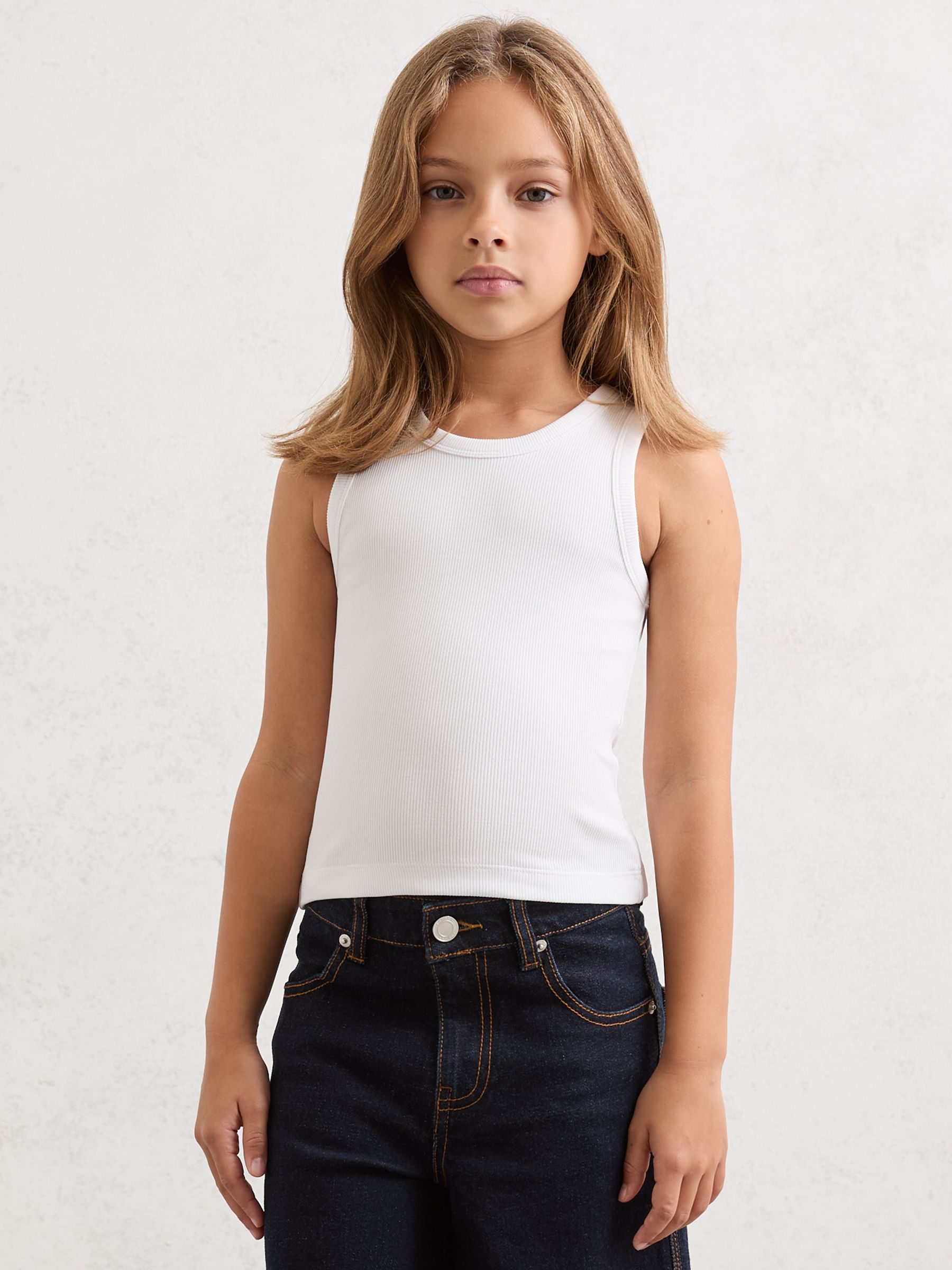 9-13 yrs Stretch-Cotton Ribbed Vests in White/Pink/Navy - Image 3 of 6