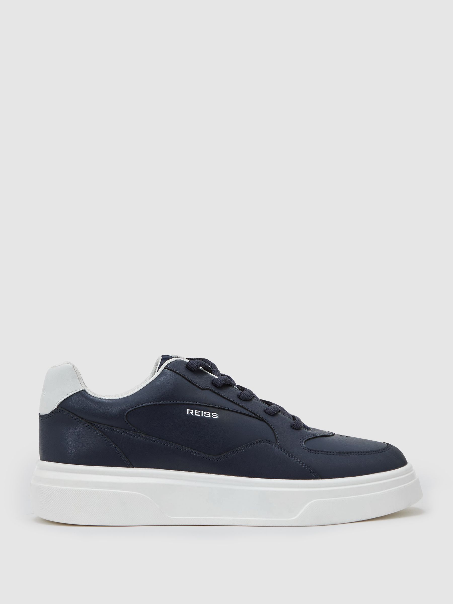 Bonded-Leather Chunky Sole Trainers in Navy - image 5