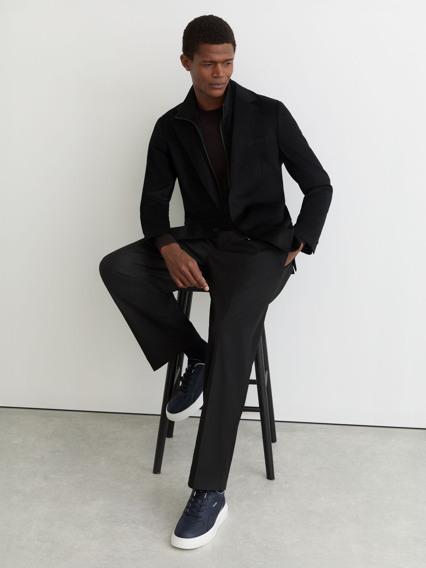 Bonded-Leather Chunky Sole Trainers in Navy - Image 2 of 5