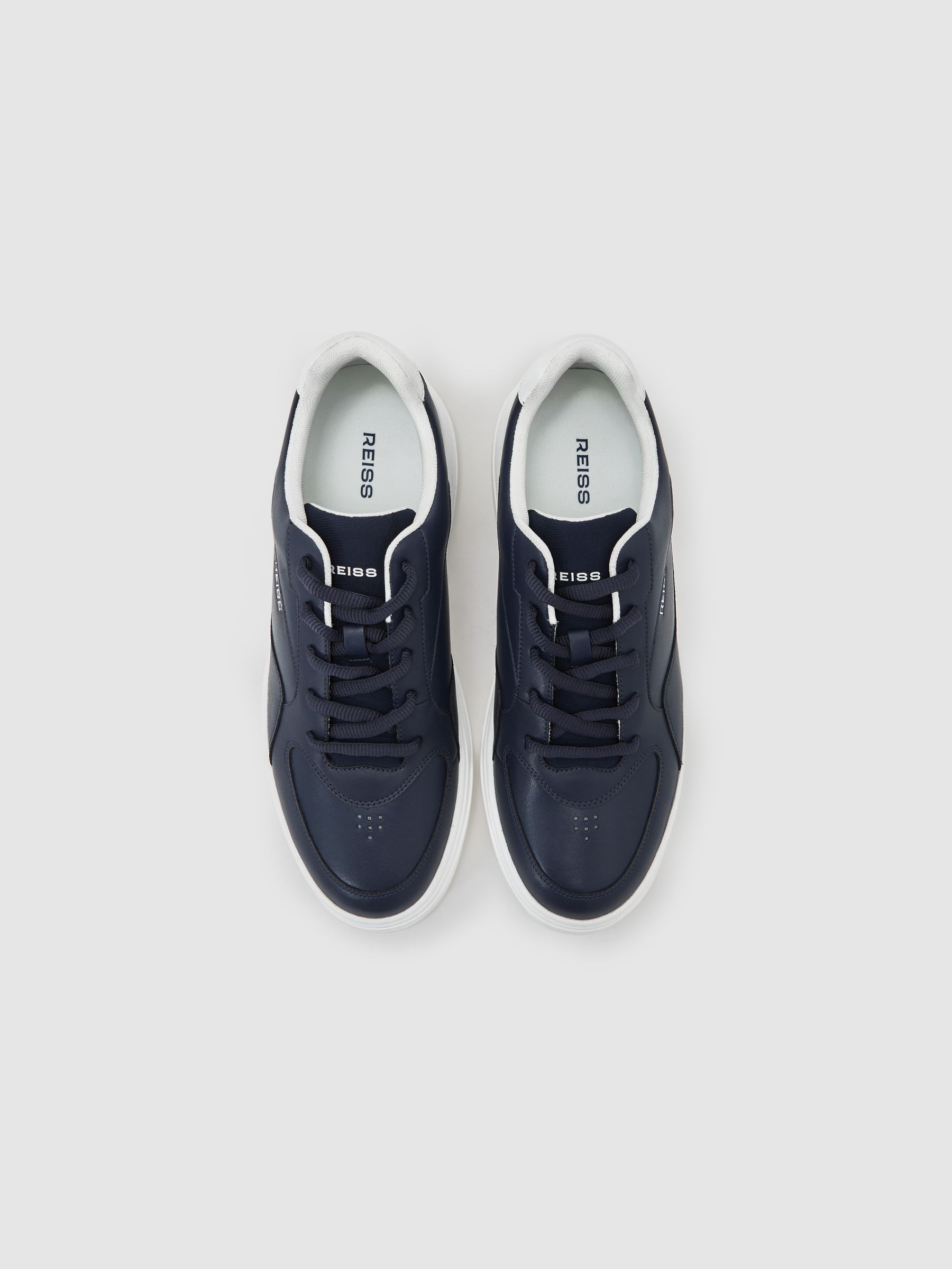 Bonded-Leather Chunky Sole Trainers in Navy - Image 3 of 5