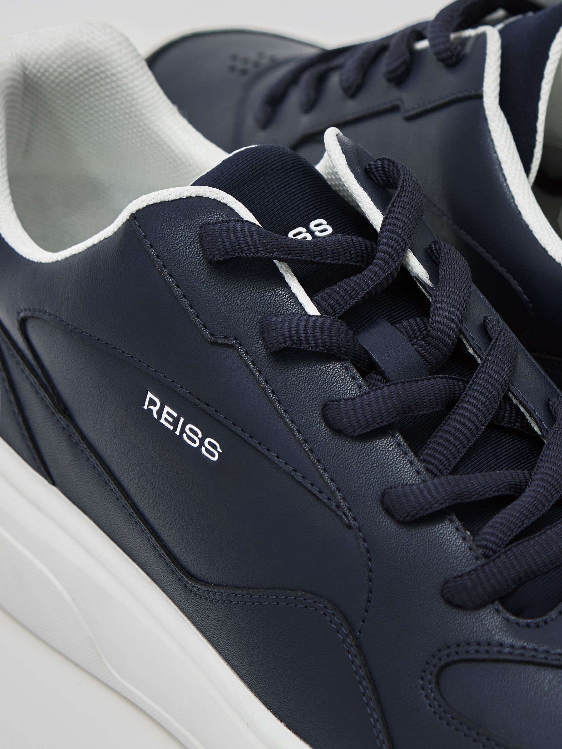 Bonded-Leather Chunky Sole Trainers in Navy - Image 4 of 5