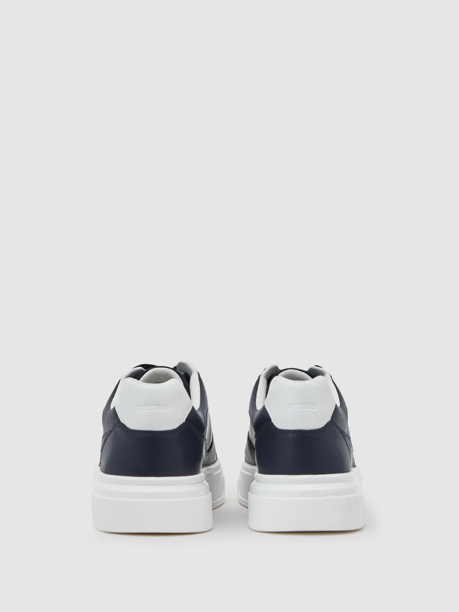 Bonded-Leather Chunky Sole Trainers in Navy - Image 5 of 5
