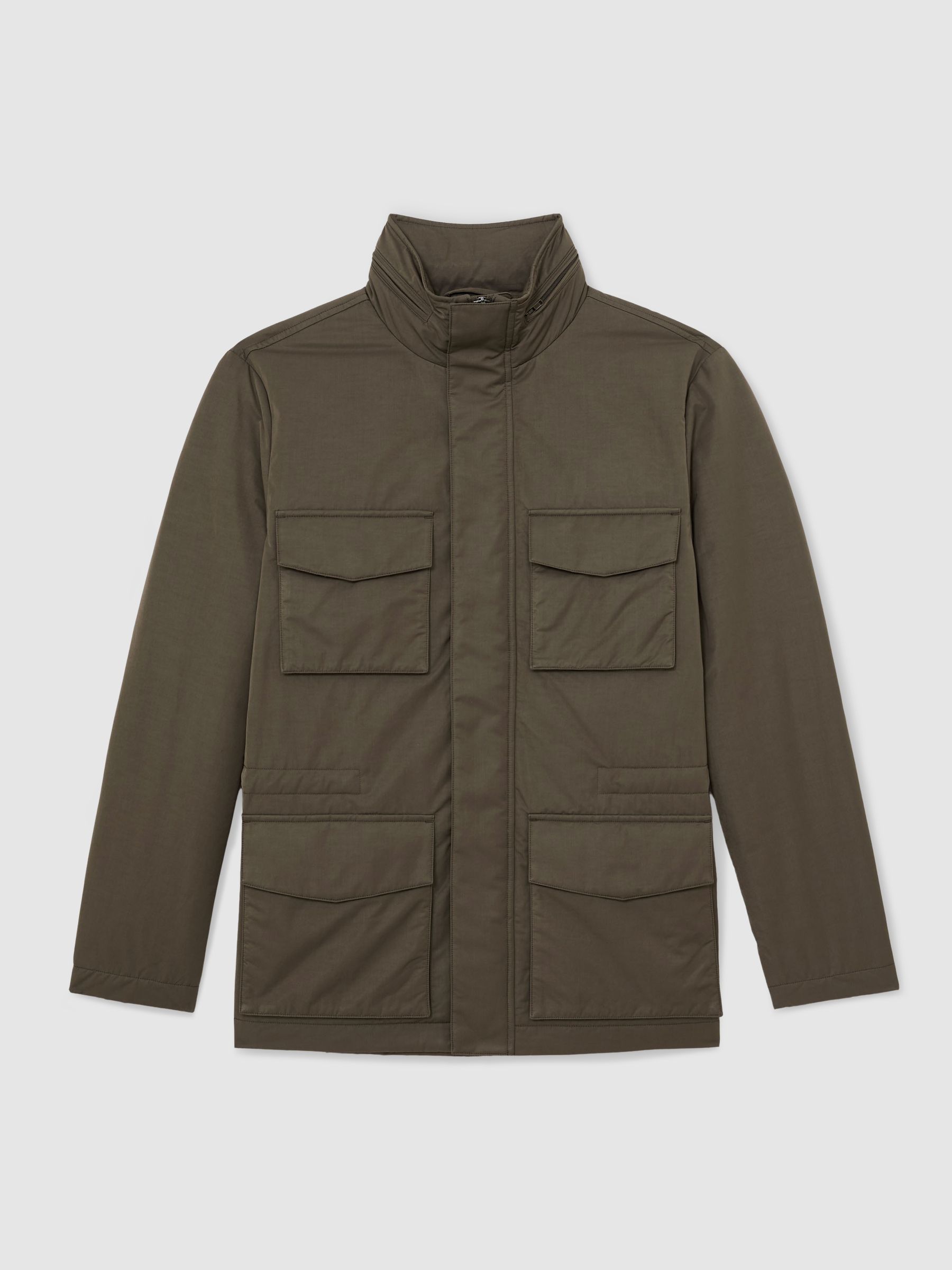 Cotton-Blend Padded Four-Pocket Jacket in Khaki Green - image 1