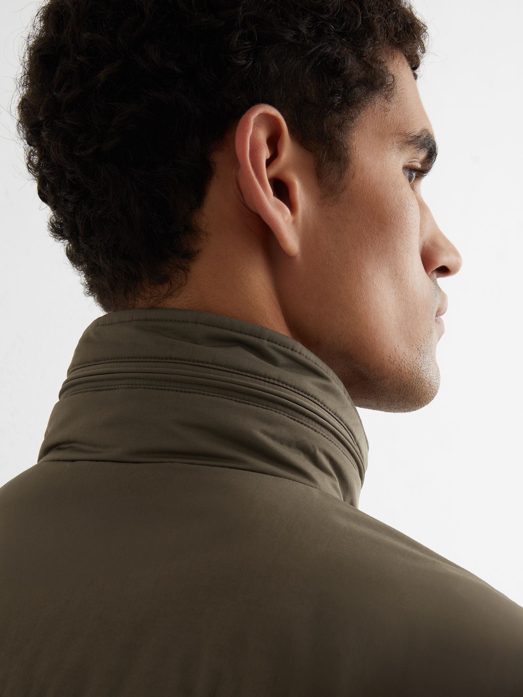 Cotton-Blend Padded Four-Pocket Jacket in Khaki Green - Image 4 of 6