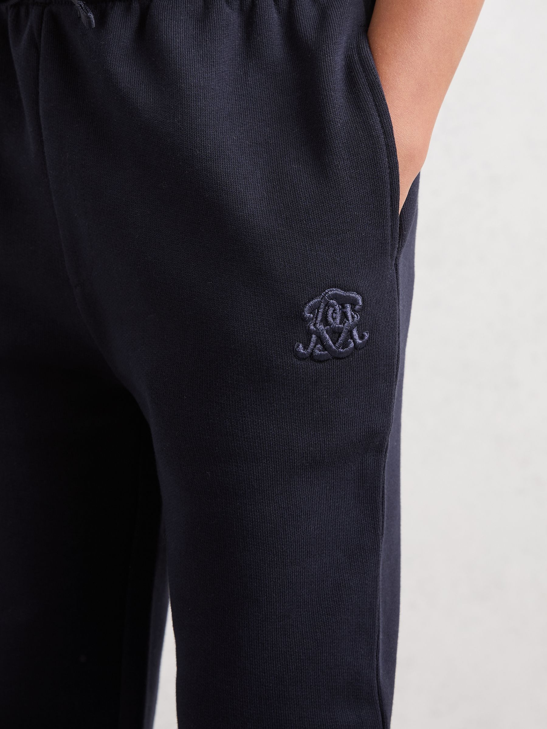 13-14 yrs Monogram Embroidered Cotton Joggers in Navy Blue - Image 4 of 6