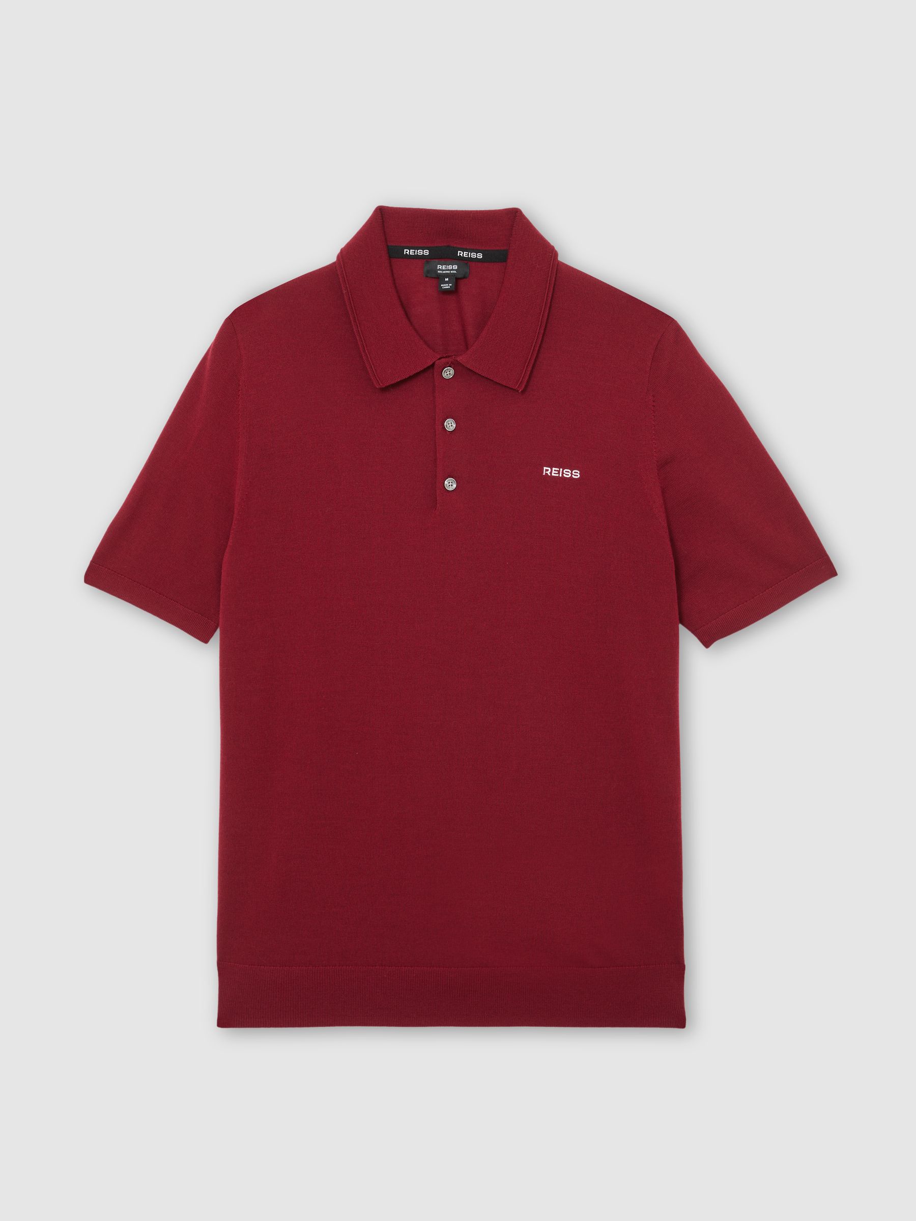 Merino Wool Logo Polo Shirt in Red - Image 2 of 6