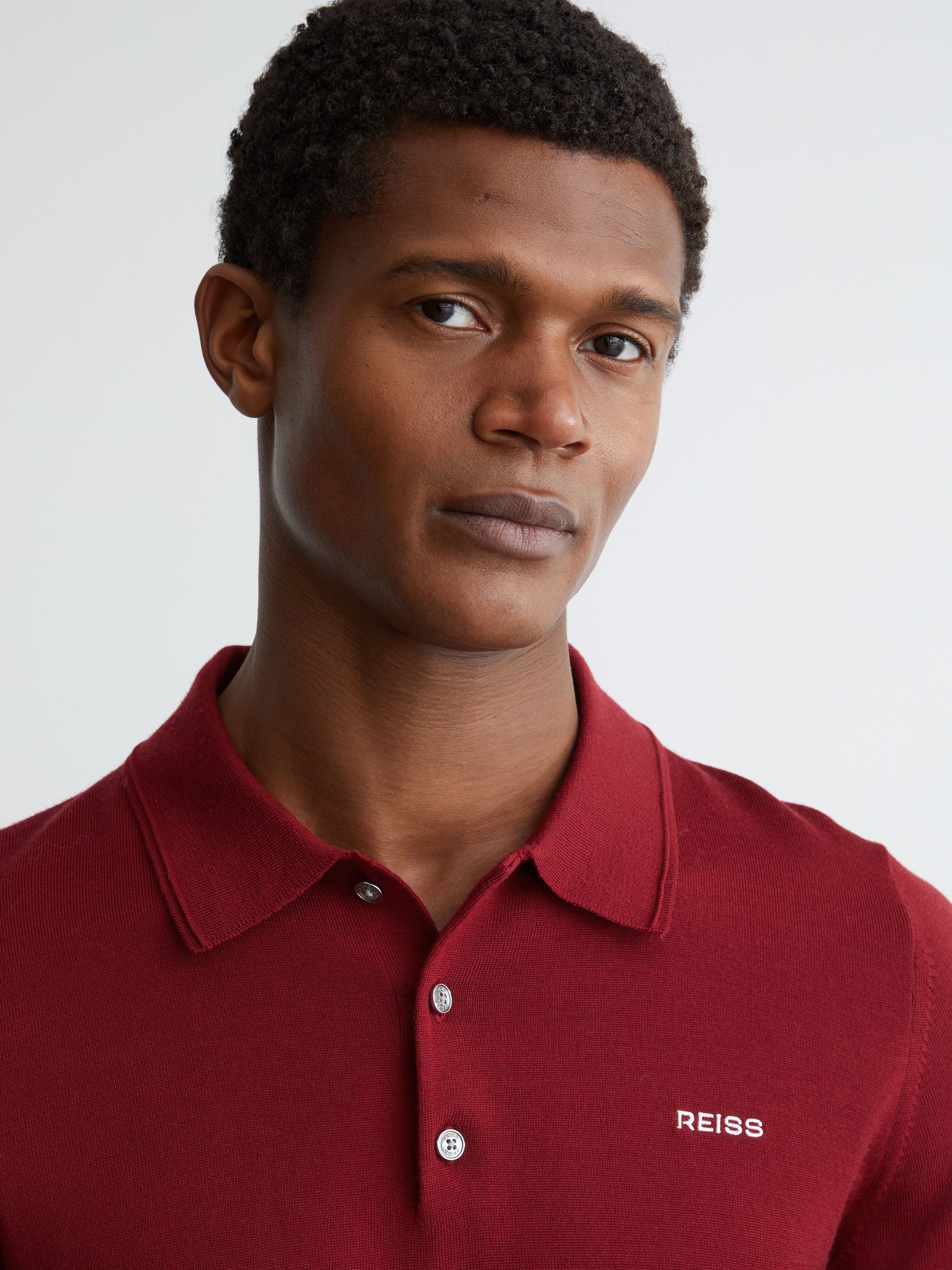 Merino Wool Logo Polo Shirt in Red - Image 4 of 6