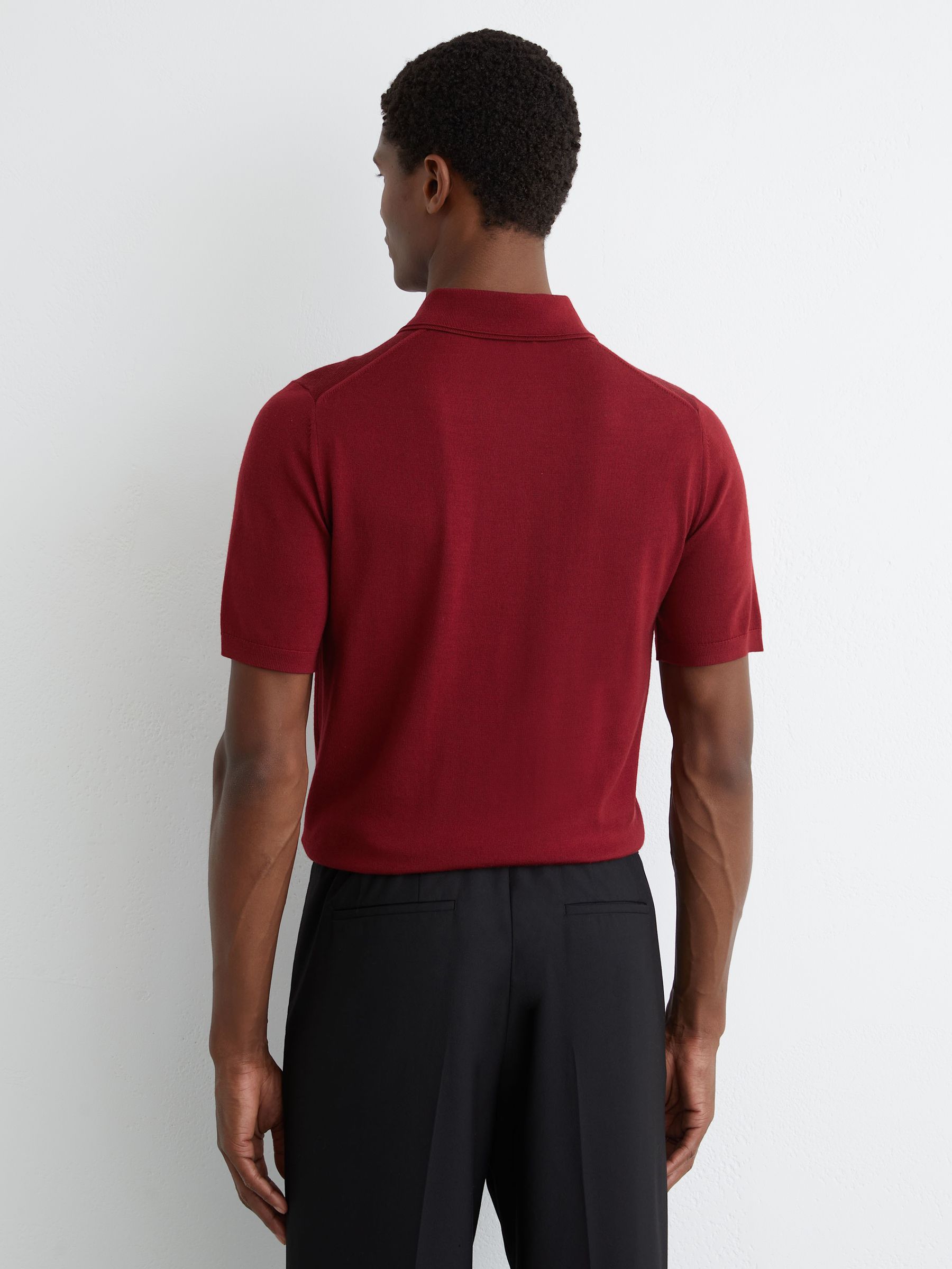 Merino Wool Logo Polo Shirt in Red - Image 5 of 6