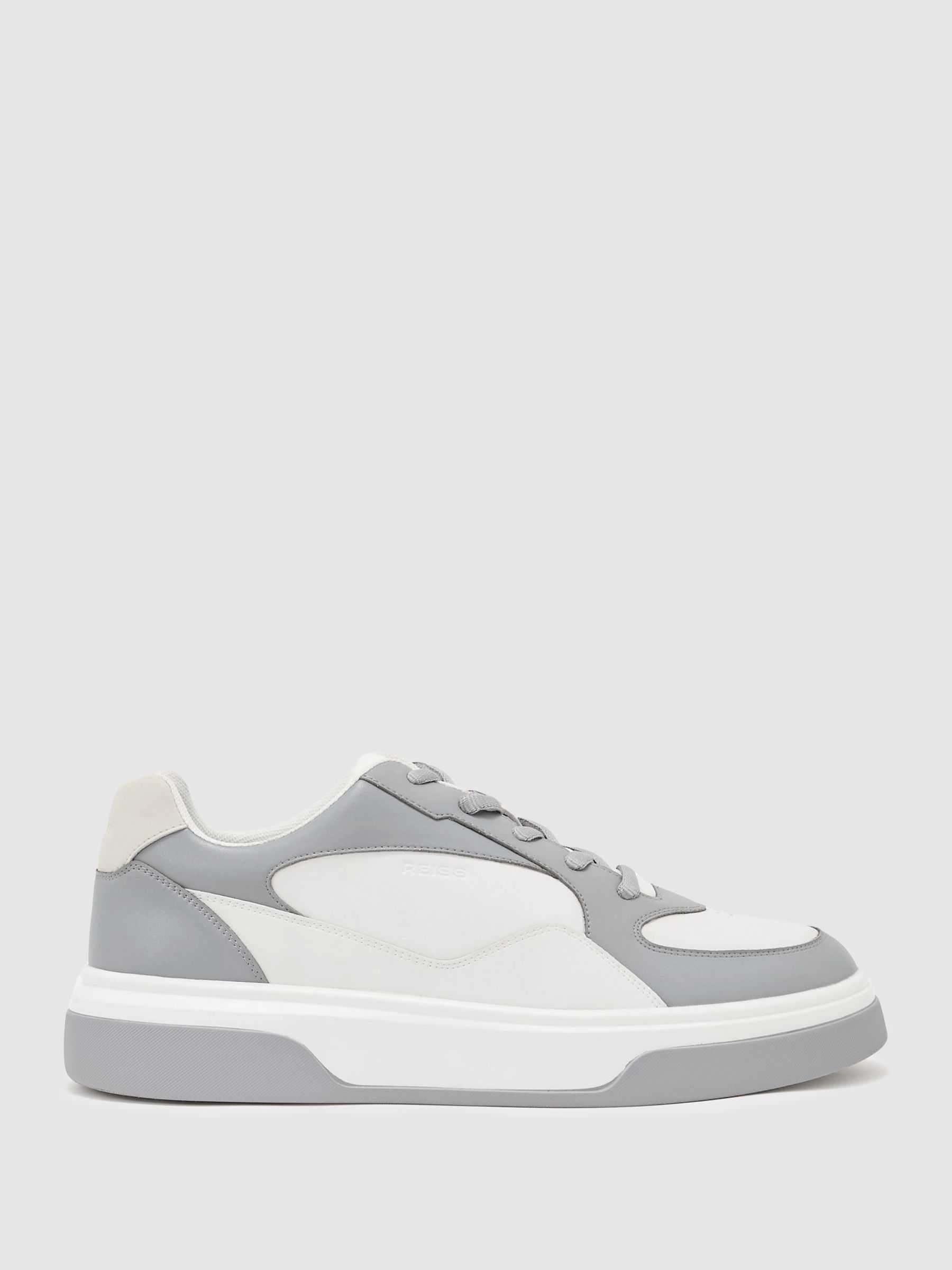 Bonded-Leather Chunky Sole Trainers in Dusty Blue/White - Image 1 of 5