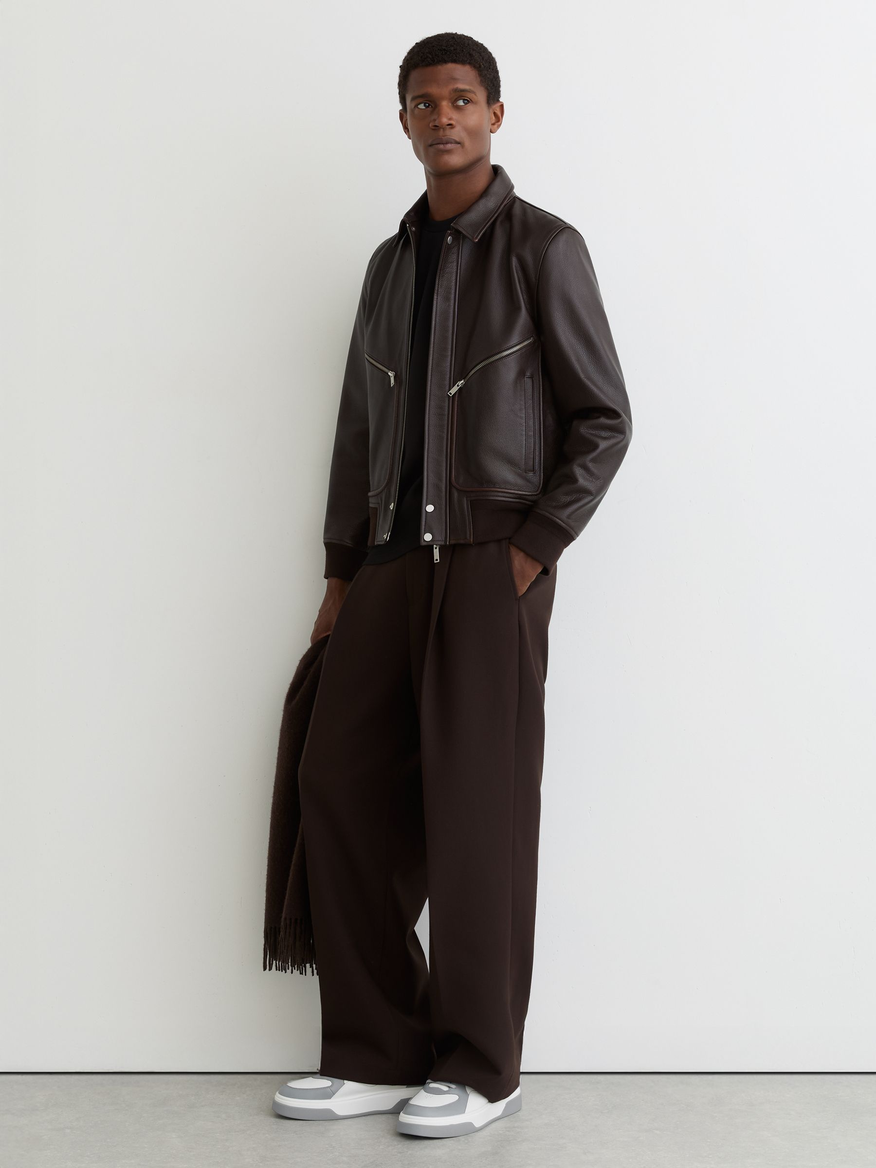 Bonded-Leather Chunky Sole Trainers in Dusty Blue/White - Image 2 of 5