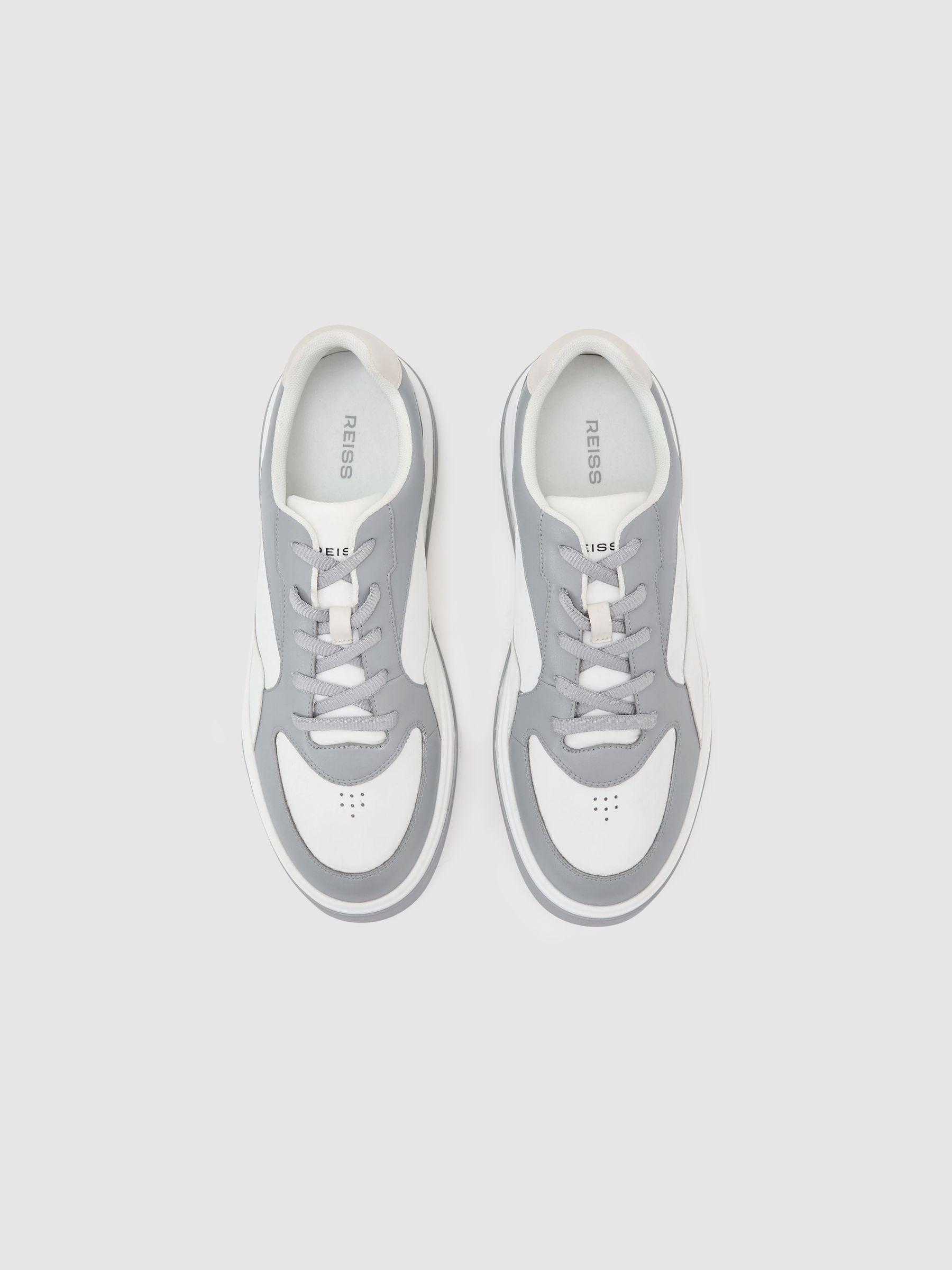 Bonded-Leather Chunky Sole Trainers in Dusty Blue/White - image 4