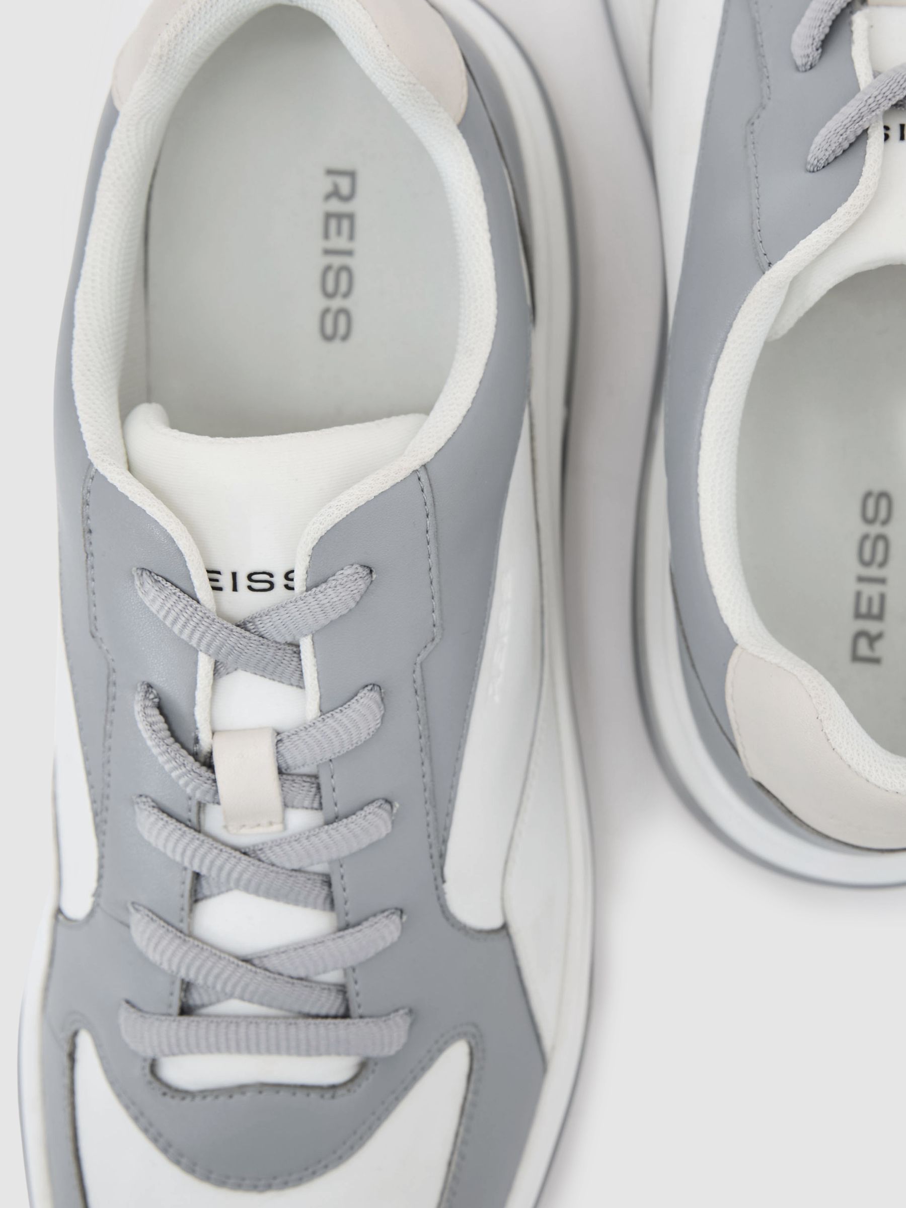 Bonded-Leather Chunky Sole Trainers in Dusty Blue/White - image 2